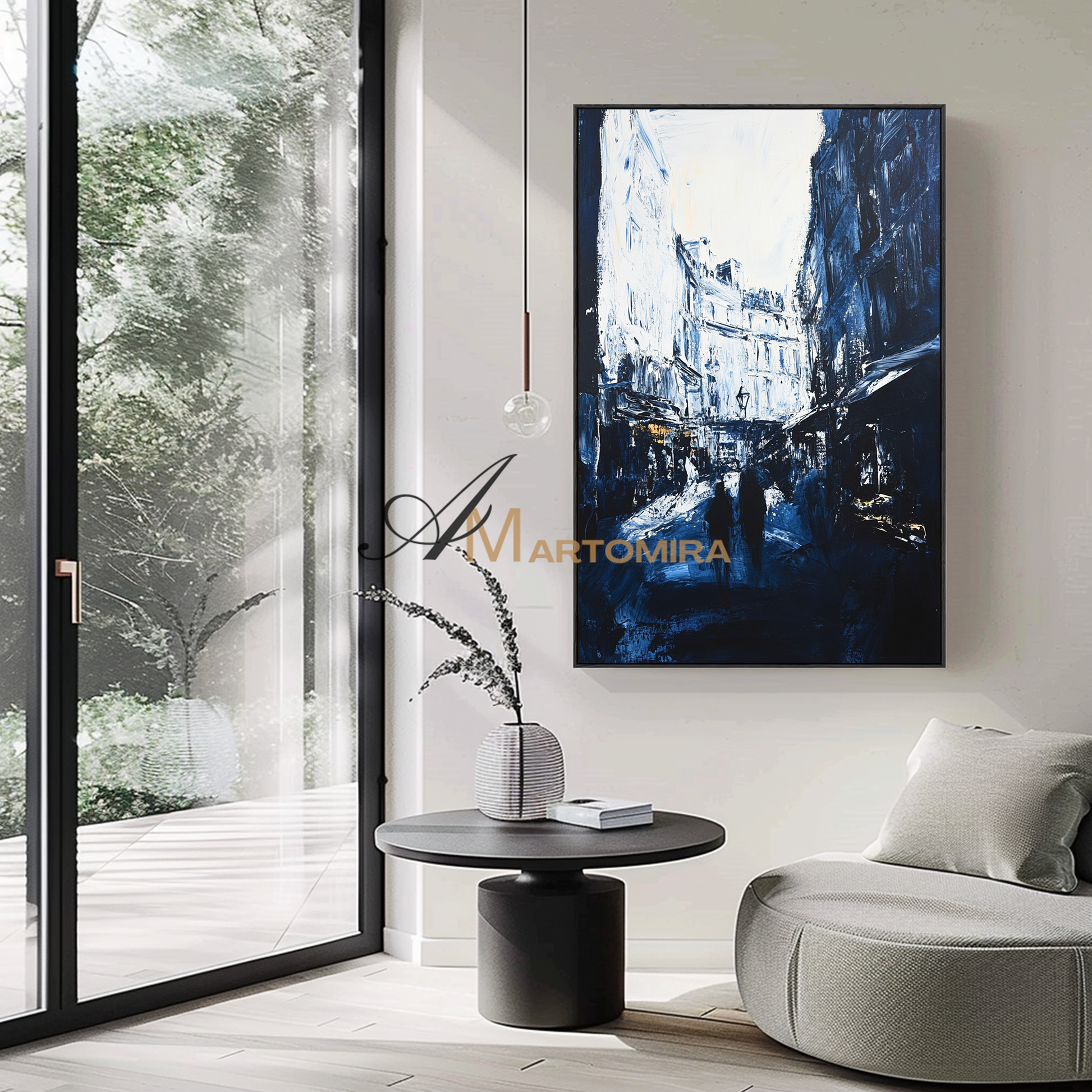 Abstract Wall Art | Black And White Paintings Abstract | Handmade Paintings For Living Room | Abstract Cityscape Painting #CL095