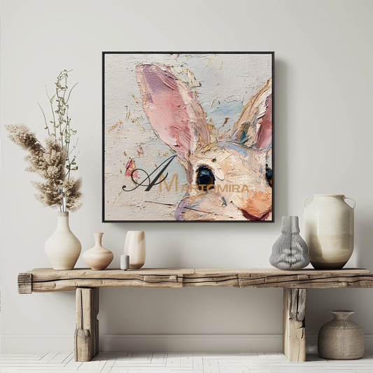 Bunny Rabbit Paintings | Animal Wall Art | Pink Wall Art | Large Animal Canvas Wall Art #CA082