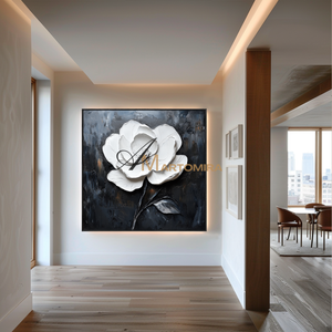 Floral Wall Art | White Textured Wall Art | Large Black And White Wall Art | Abstract Textured Wall Art #CF116