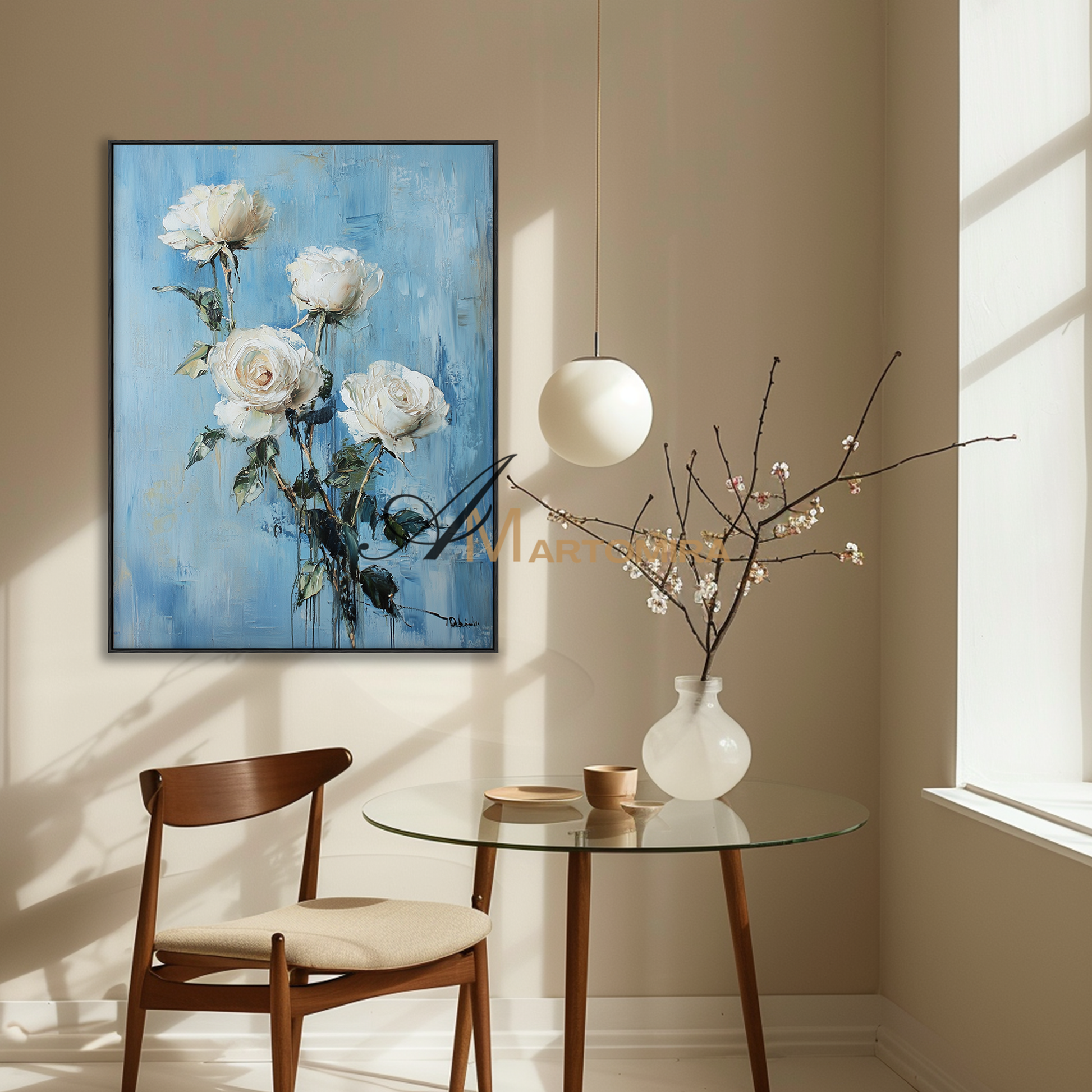 Floral Painting Acrylic | Blue Floral Wall Art | Black And White Floral Wall Art | Canvas Wall Art #CF108