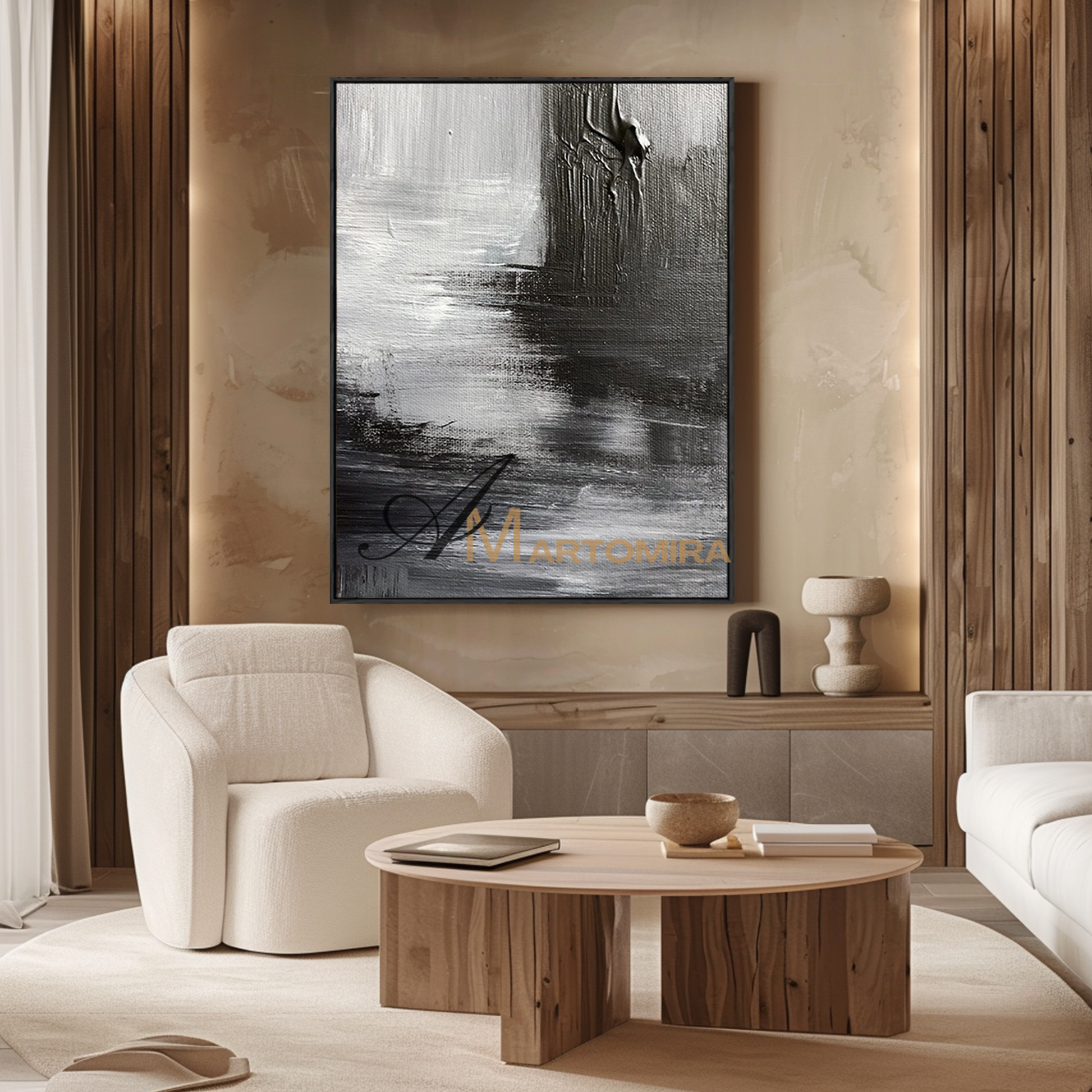 Large Abstract Wall Art | Contemporary Living Room Wall Decor | Black And White Canvas Art  #MF145