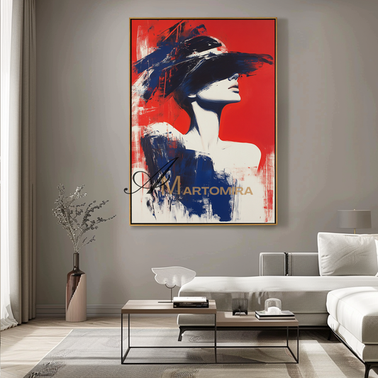Painting Art Woman | Abstract Woman Painting | Red Abstract Wall Art | Large Painting For Living Room #AP126