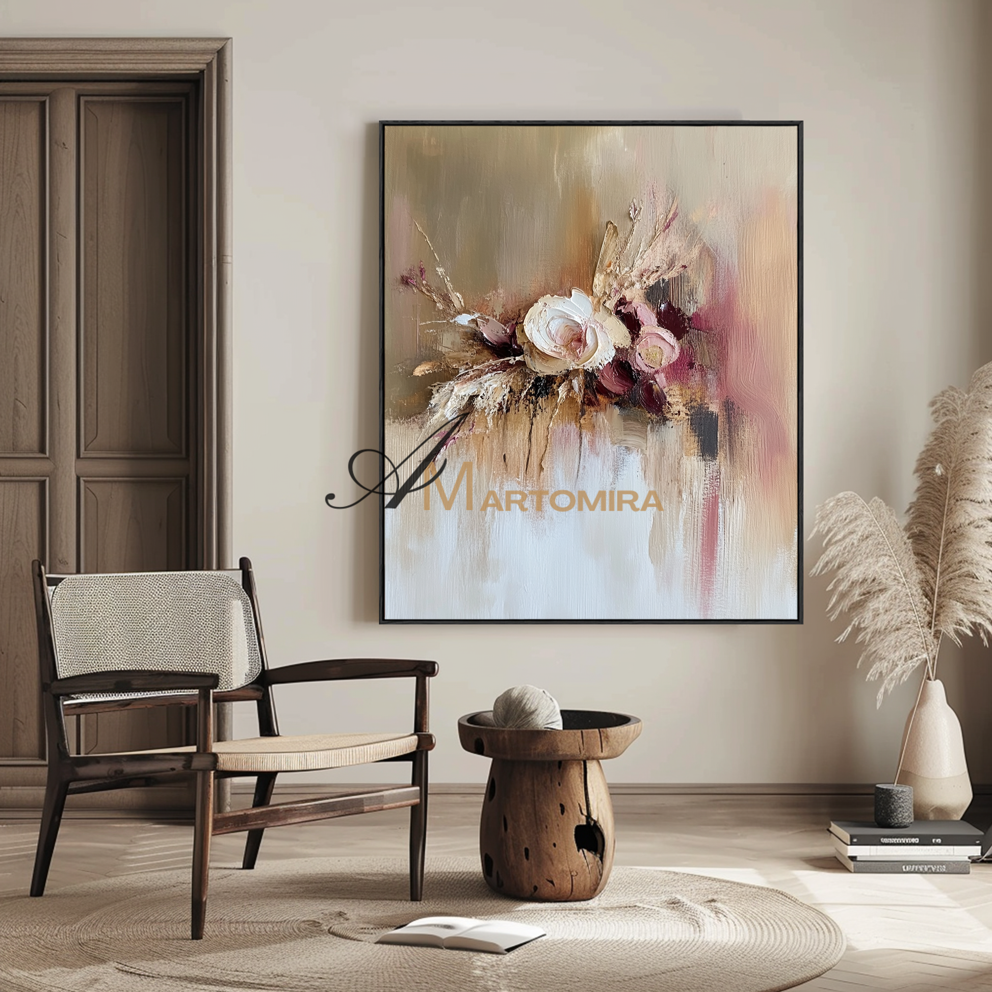 Abstract Flower Paintings | Pink Flower Painting | Large Painting For Living Room | Abstract Art #CF113