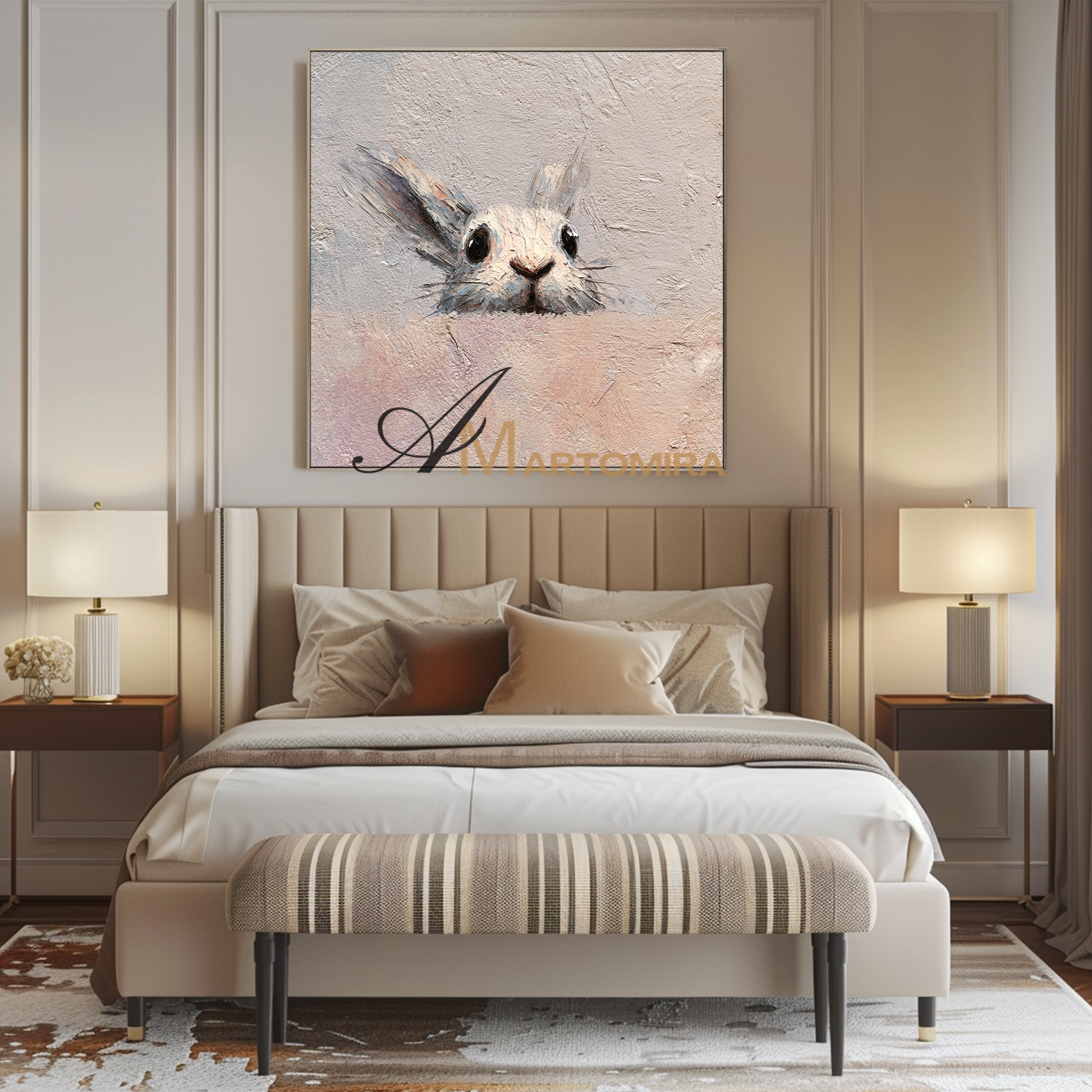 Rabbit Painting | Animal Paintings | Pink Wall Art | Large Animal Canvas Wall Art | Acrylic Paint #CA085