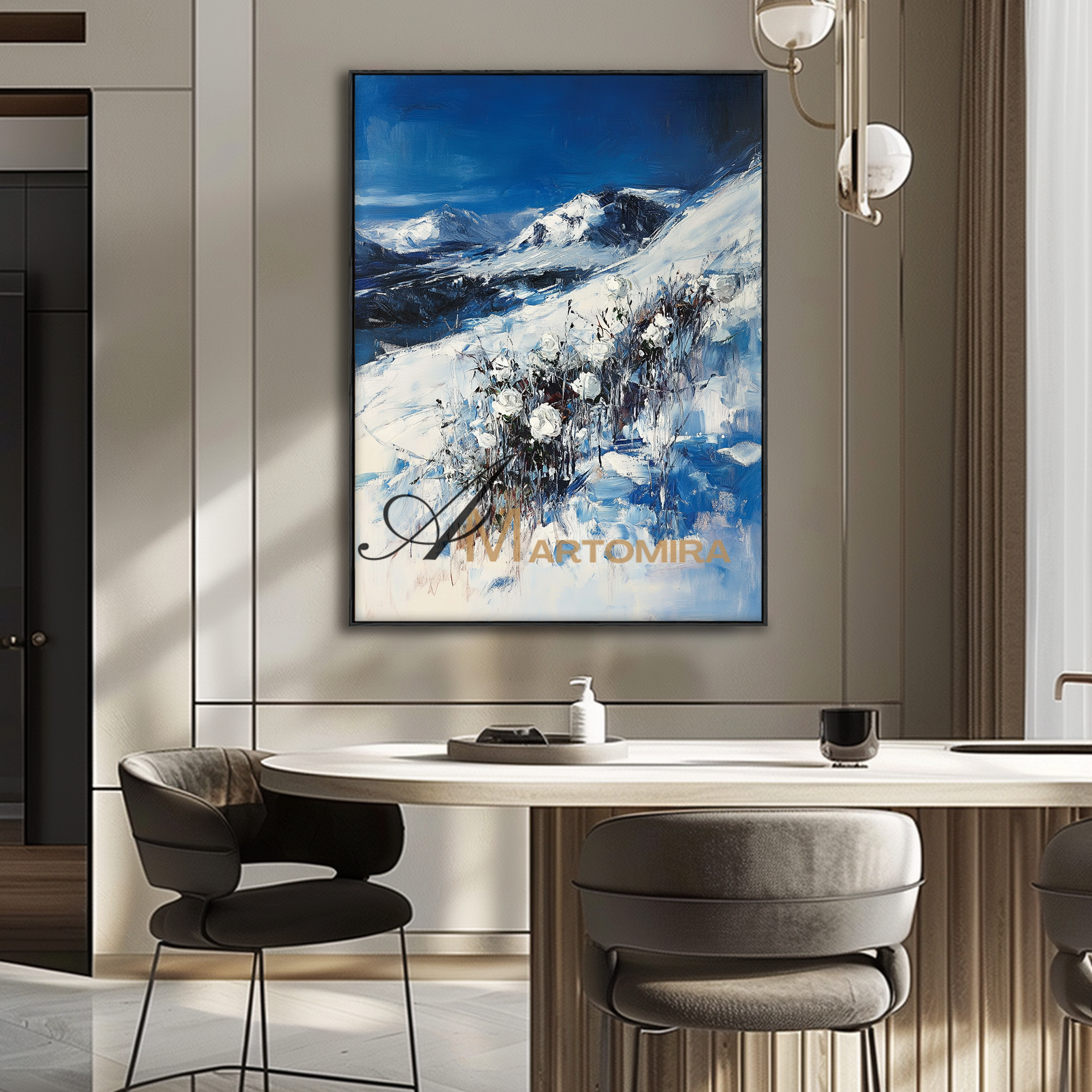 Acrylic Flower Painting | Snow Mountain Painting | Mountain Wall Art | Abstract Floral Wall Art #CF111