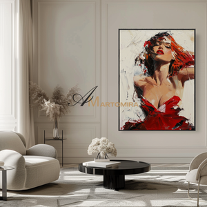 Women Painting | Woman Red Dress Painting | Feminine Wall Art For Bedroom | Canvas Painting Wall Decor #AP132
