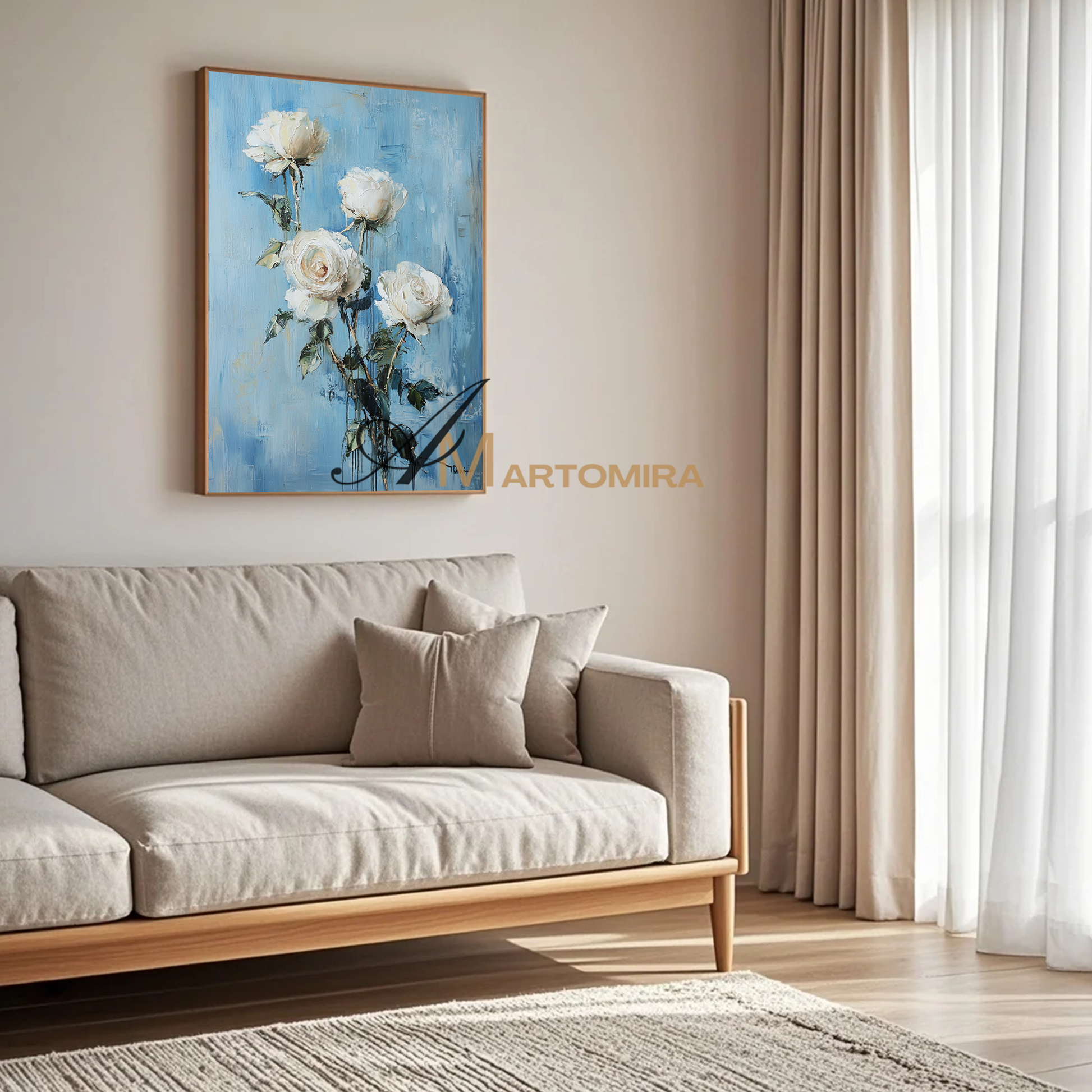 Floral Painting Acrylic | Blue Floral Wall Art | Black And White Floral Wall Art | Canvas Wall Art #CF108