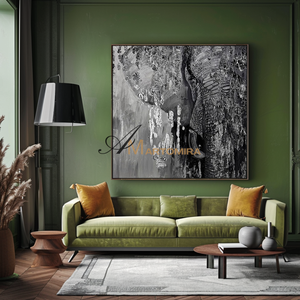 Animal Paintings | Abstract Elephant Painting | Black And White Large Wall Art #MF082