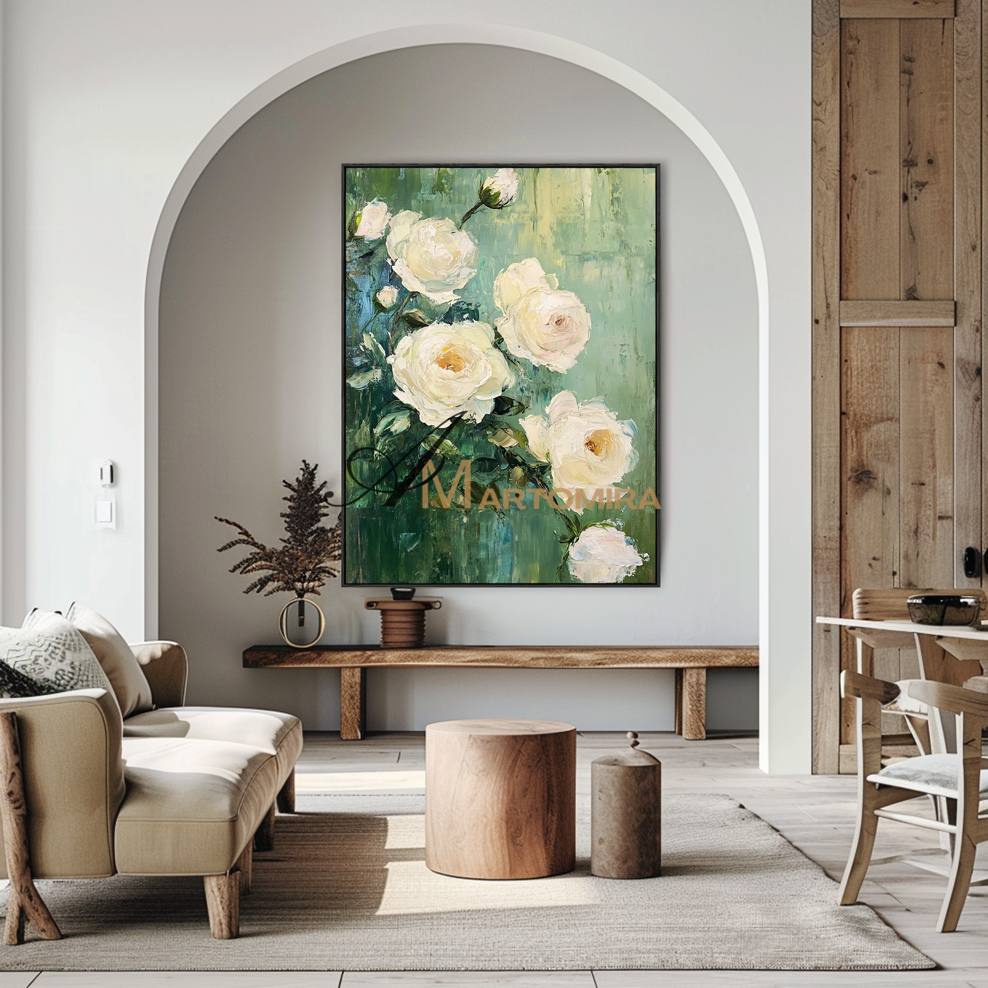 Flower Canvas Painting | Rose Canvas Wall Art | Green Wall Art | Floral Wall Art For Living Room #CF106
