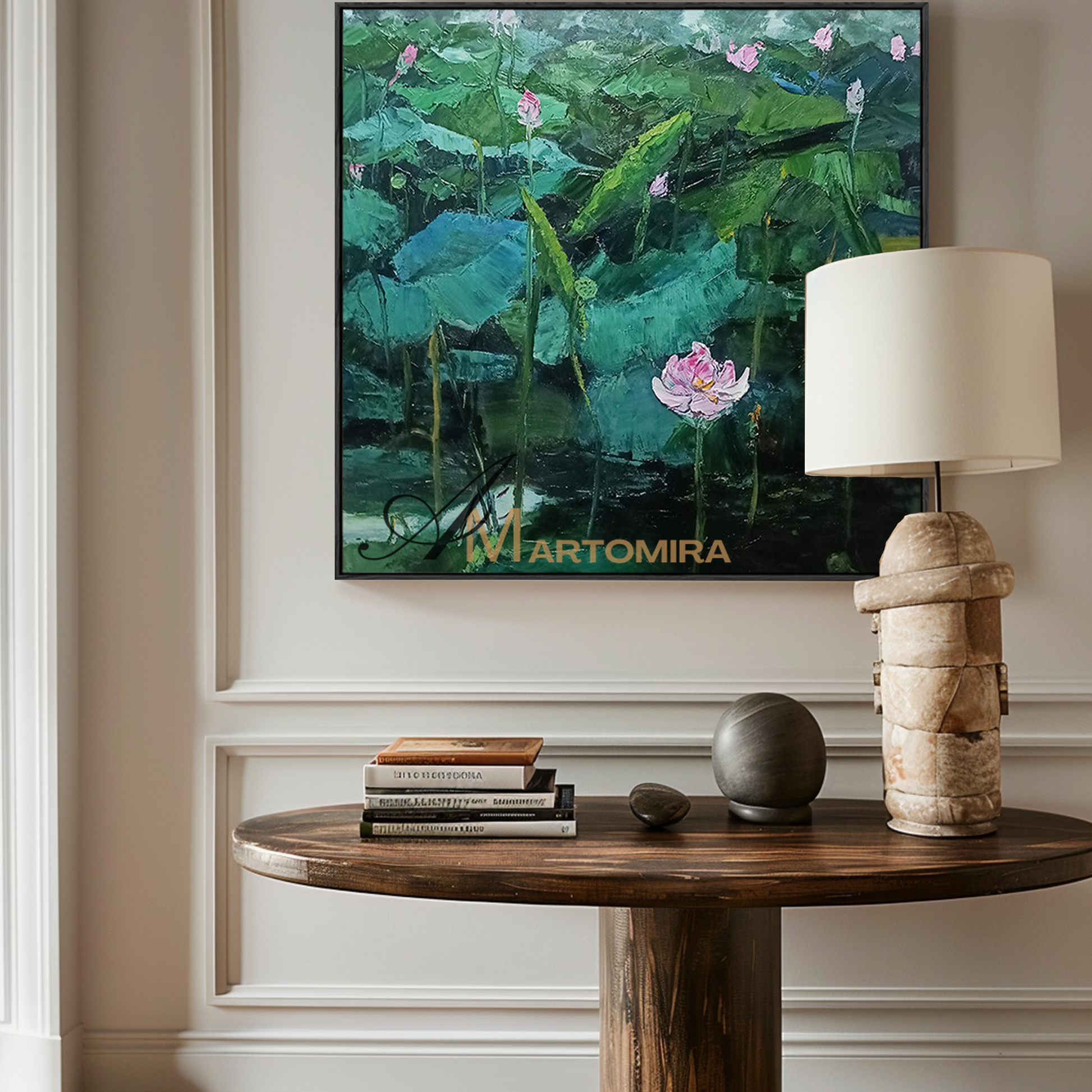 Floral Wall Art | Lotus Flower Painting | Green Flower Wall Art | Floral Wall Art For Living Room MF128