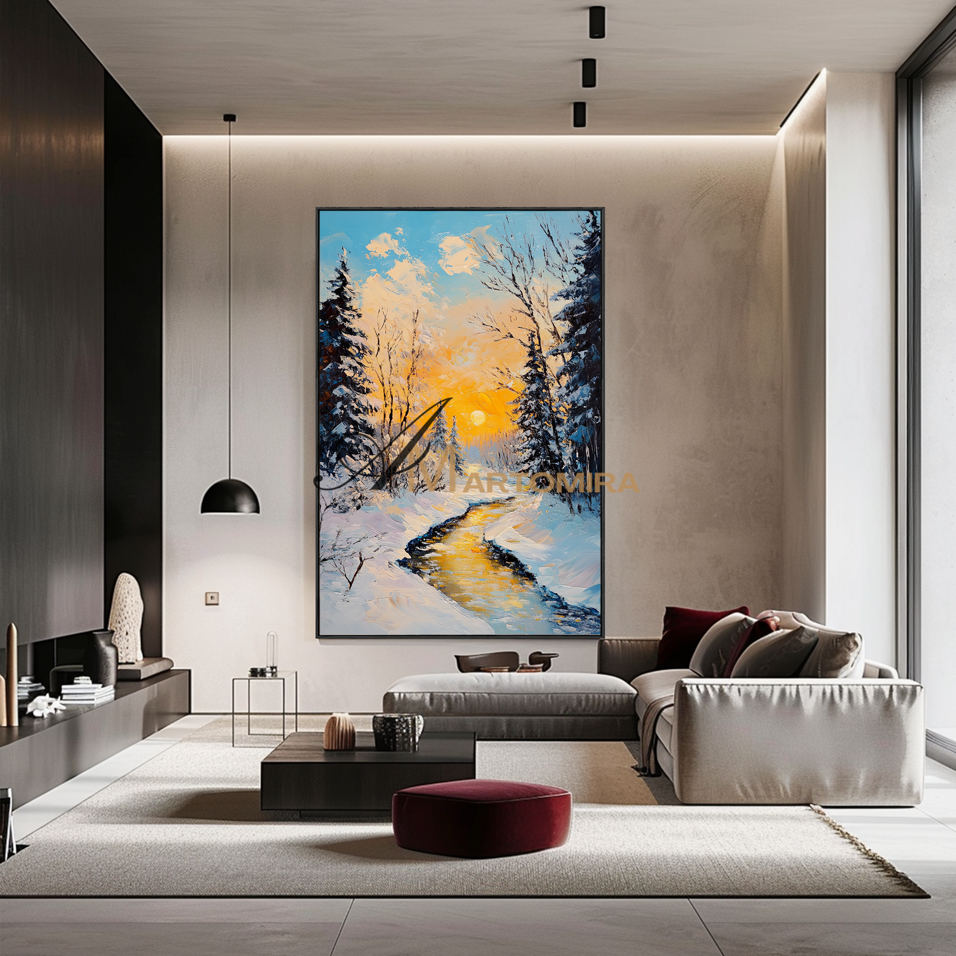 Landscape Wall Art | Snow Scene | Sunset Forest Painting | Snowy Landscape Art | Landscape Wall Art For Living Room #CL093
