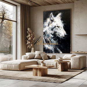 Animal Wall Art | Painting Of A Wolf | Black And White Canvas Art | Modern Wall Decor Art #CA086