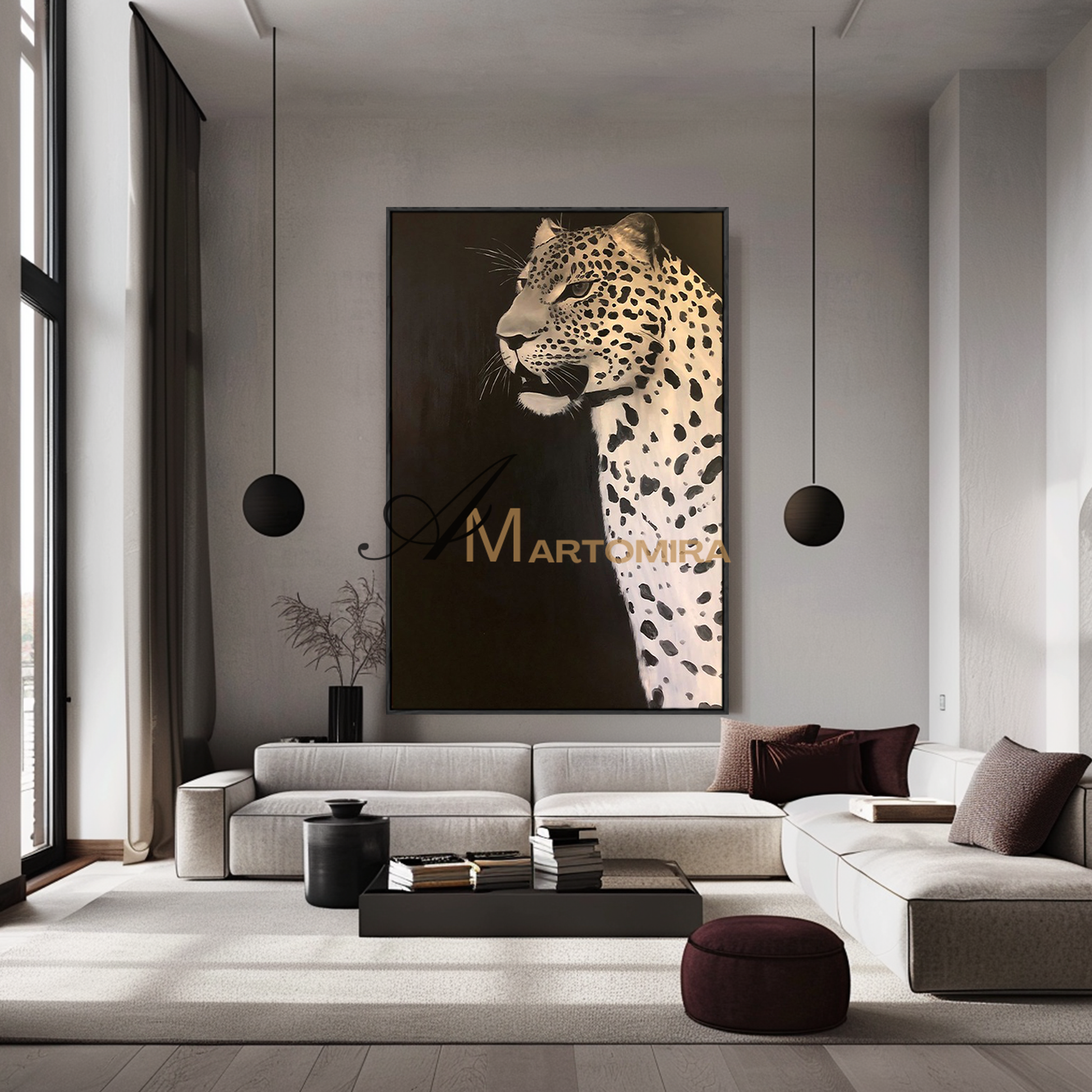 animal paintings | painting of a leopard | gold acrylic paint | large animal canvas wall art #MF146