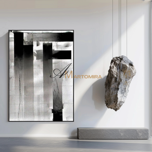 Large Abstract Wall Art | Black And White Abstract Wall Art | Minimalist Canvas Wall Art #MF124