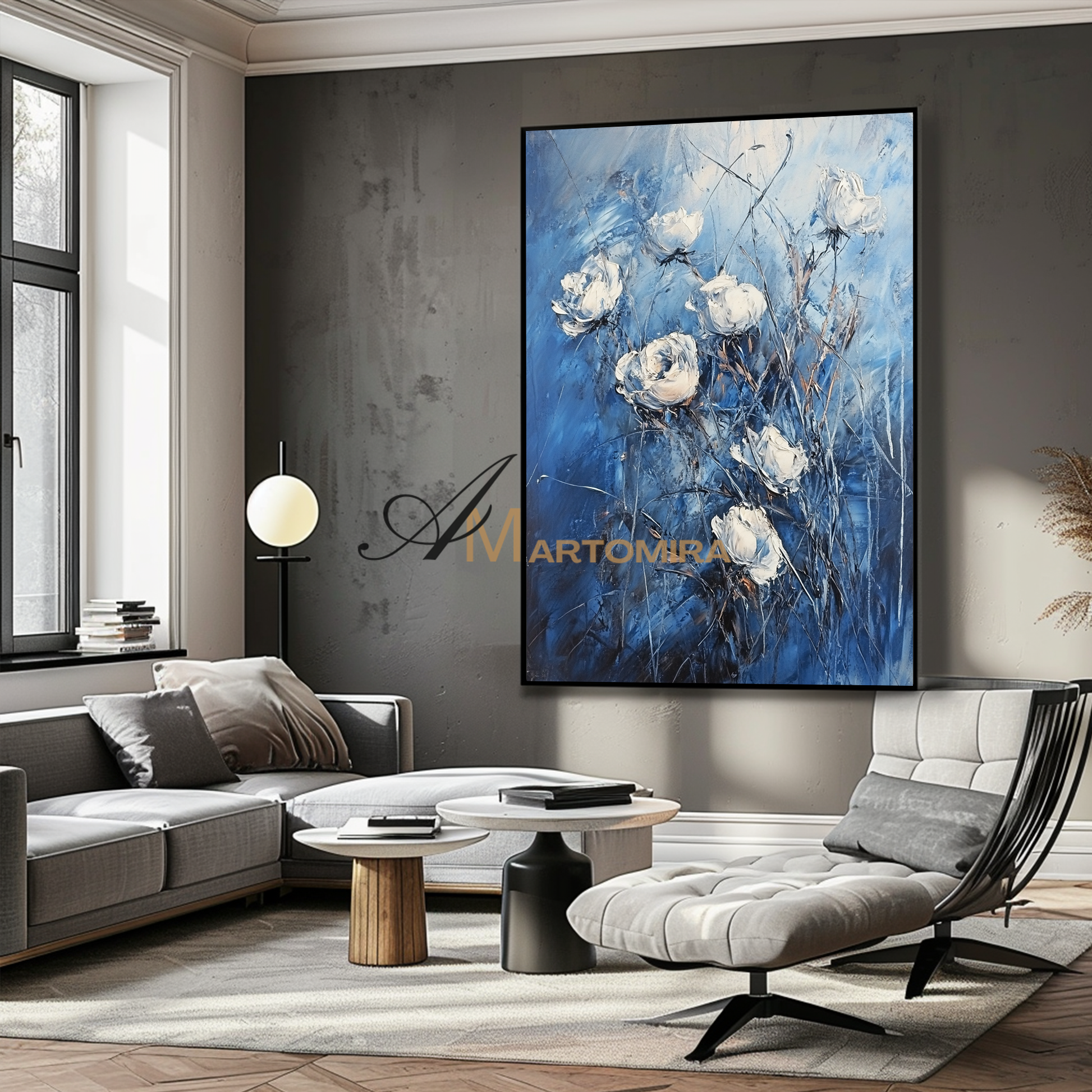 Abstract Floral Painting | Blue Floral Canvas Wall Art | Decorative Wall Art | Modern Wall Decor Art #CF107