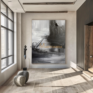 Large Abstract Wall Art | Contemporary Living Room Wall Decor | Black And White Canvas Art  #MF145