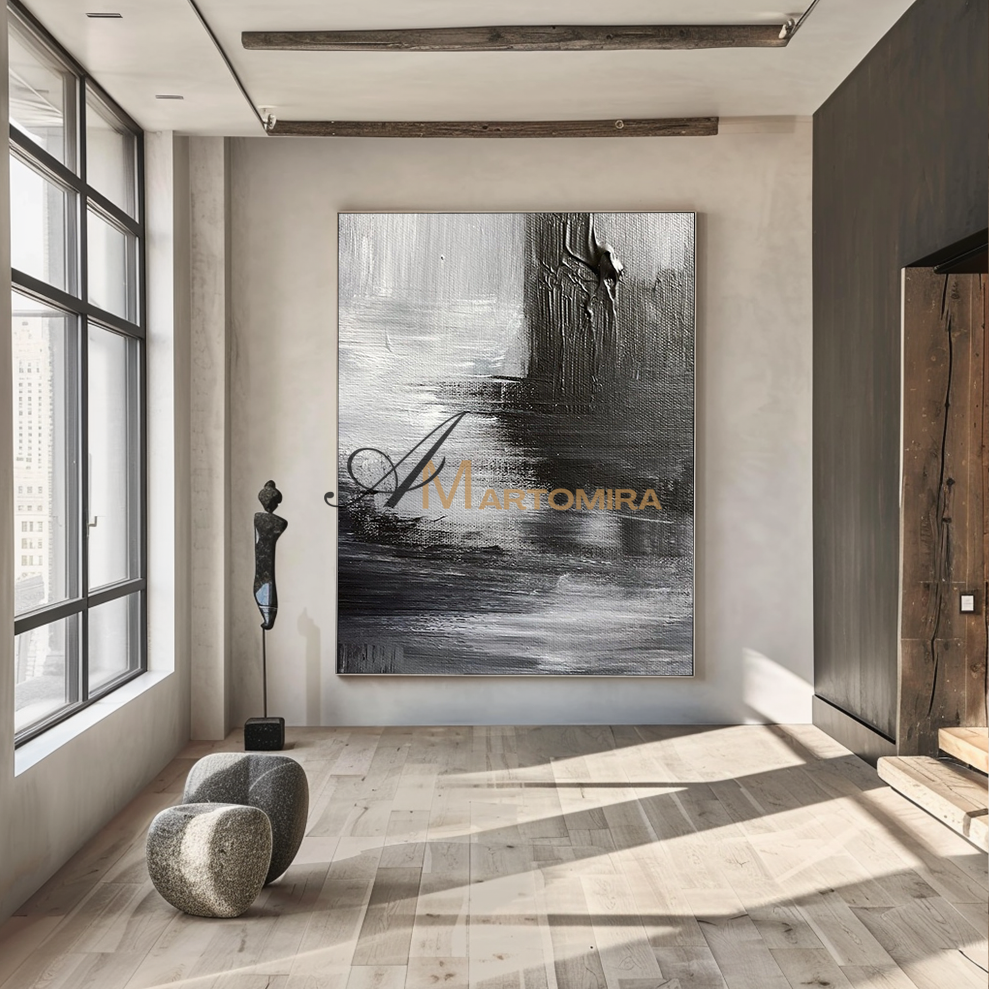 Large Abstract Wall Art | Contemporary Living Room Wall Decor | Black And White Canvas Art  #MF145