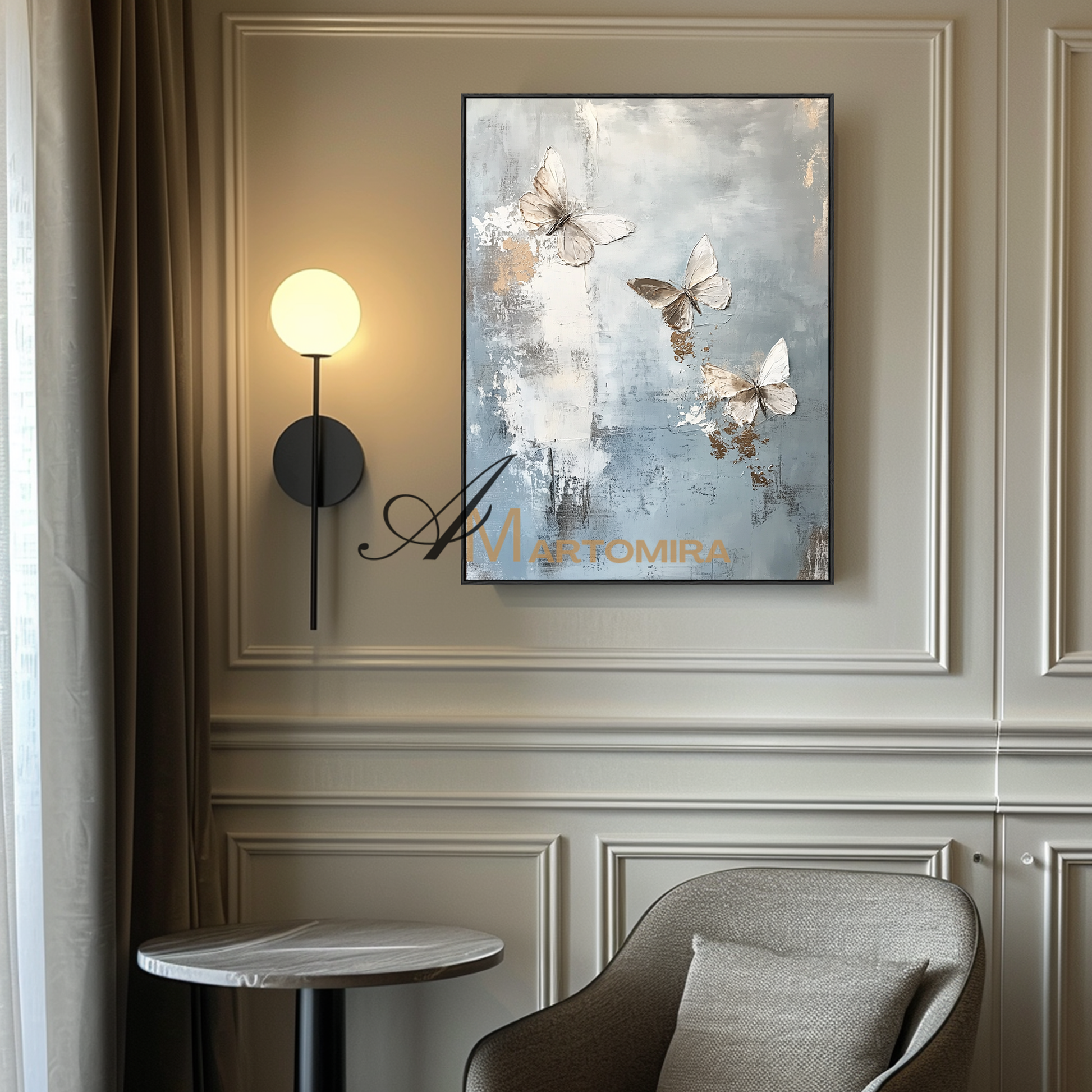 Butterfly Wall Art | Modern Abstract Wall Art | Blue And Gold Wall Art | Textured Canvas Art #CA089