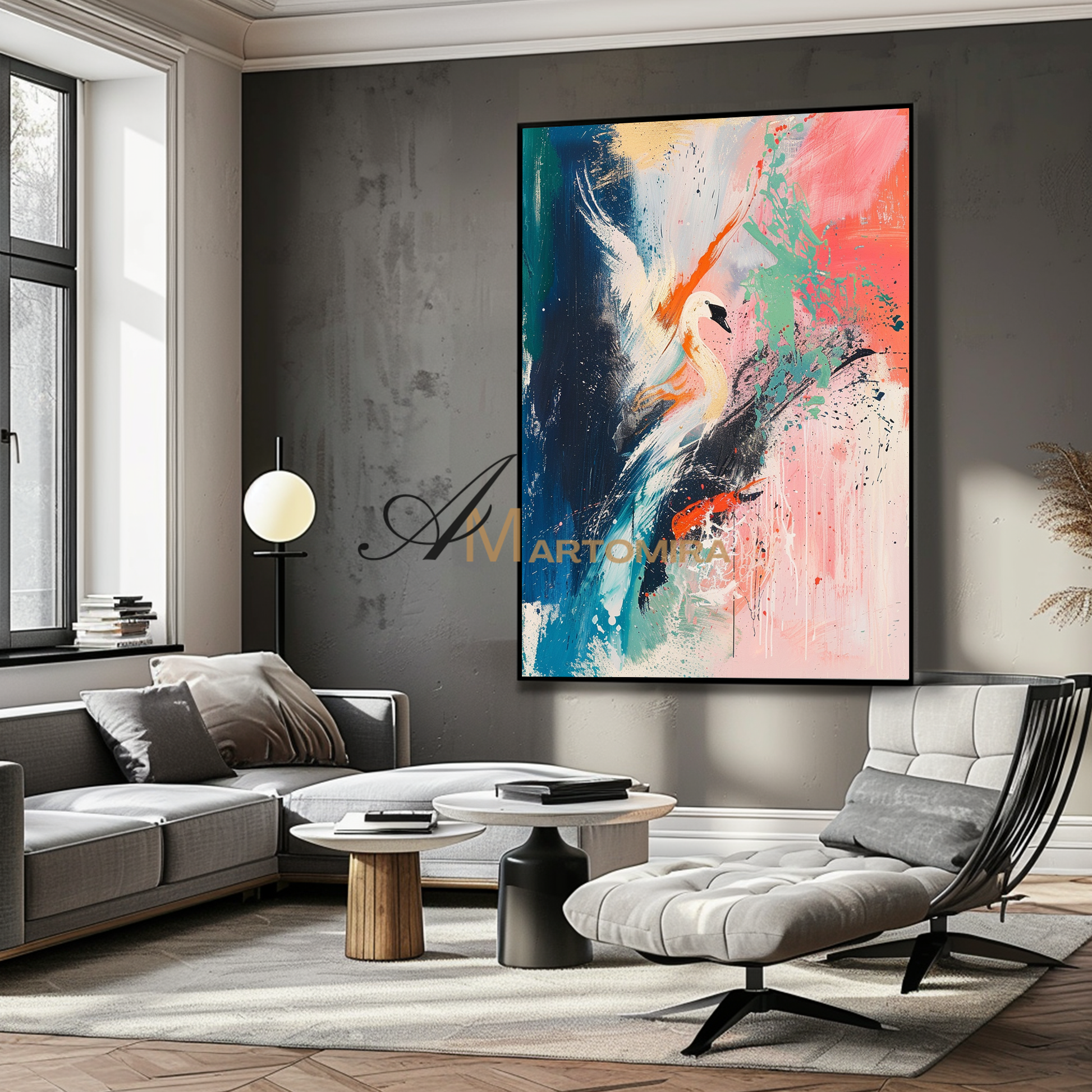 Crane Painting | Large Colorful Wall Art | Abstract Painting For Living Room | Canvas Wall Art #CA083