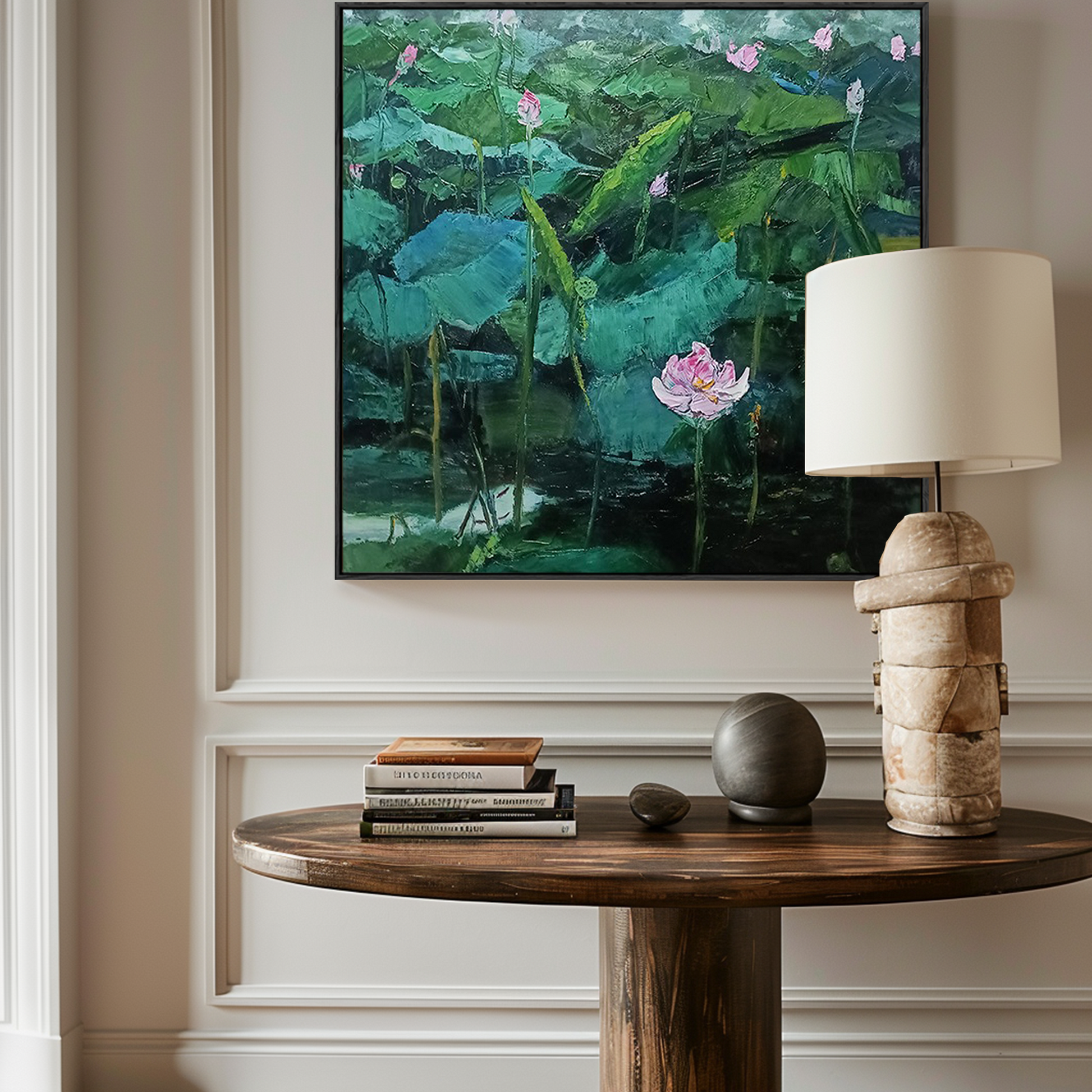 Floral Wall Art | Lotus Flower Painting | Green Flower Wall Art | Floral Wall Art For Living Room MF128