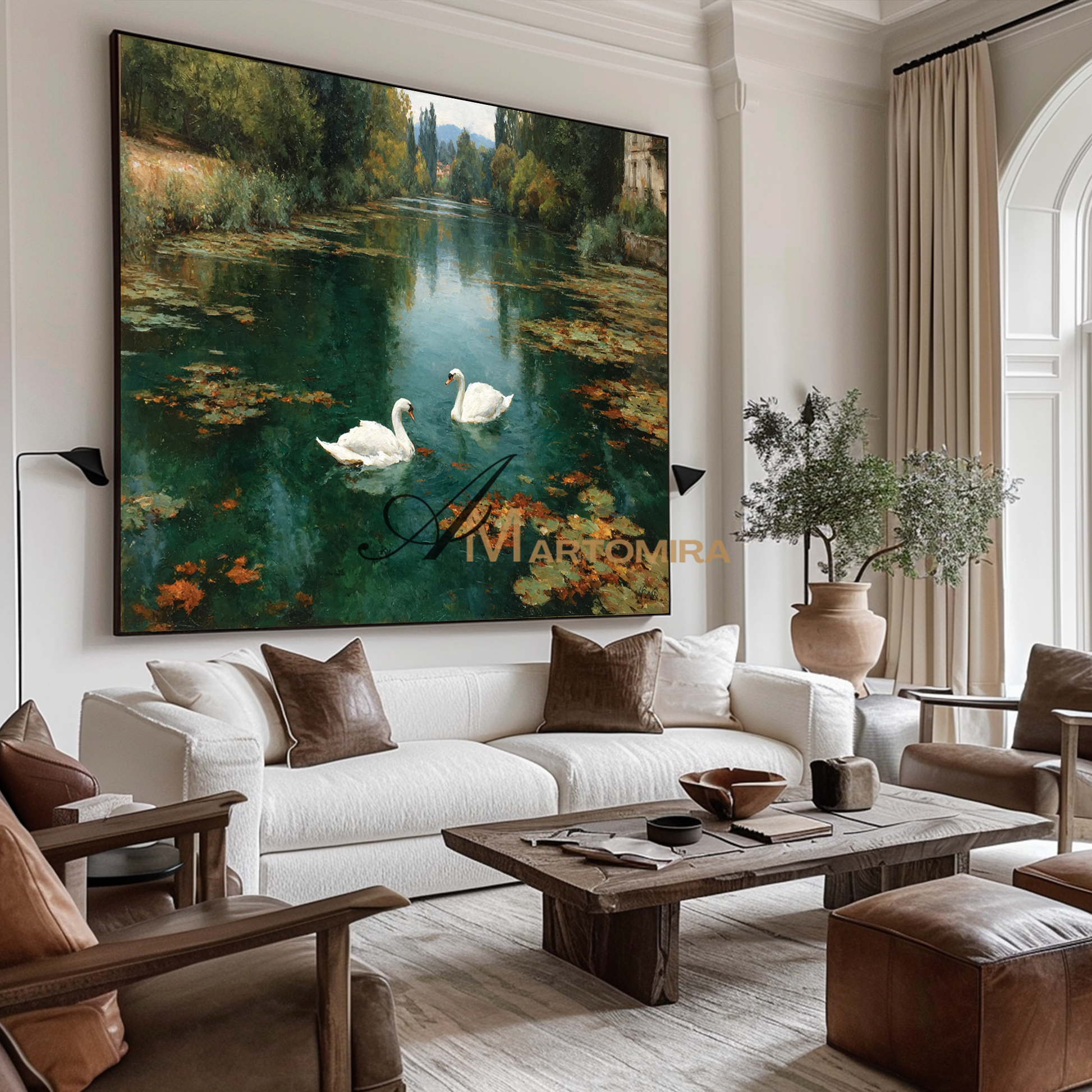 Landscape Art | Lake Wall Art | Green Landscape Painting | Landscape Oil On Canvas  #CL097