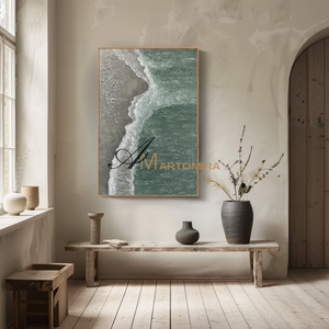 Beach Painting | Abstract Landscape Painting | Minimalist Abstract Beach Art | Green Wall Art #MF109