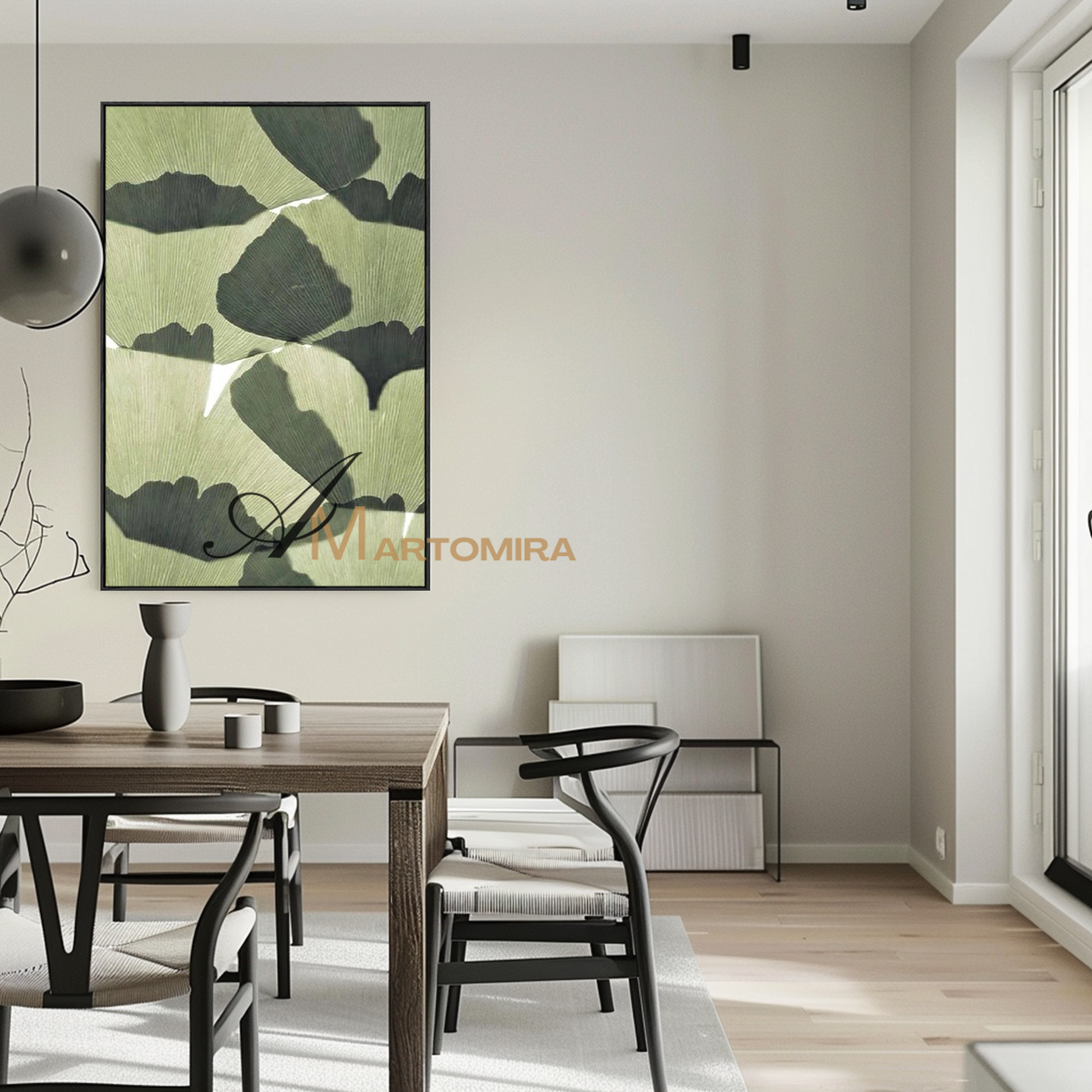 Canvas Wall Decor | Green Wall Art | Ginkgo Leaf Wall Art | Extra Large Framed Wall Art #MF114