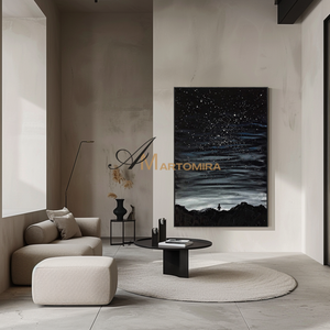 Black Art Wall Art | Large Landscape Wall Art | Starry Sky Painting | Large Canvas Wall Art #MF120
