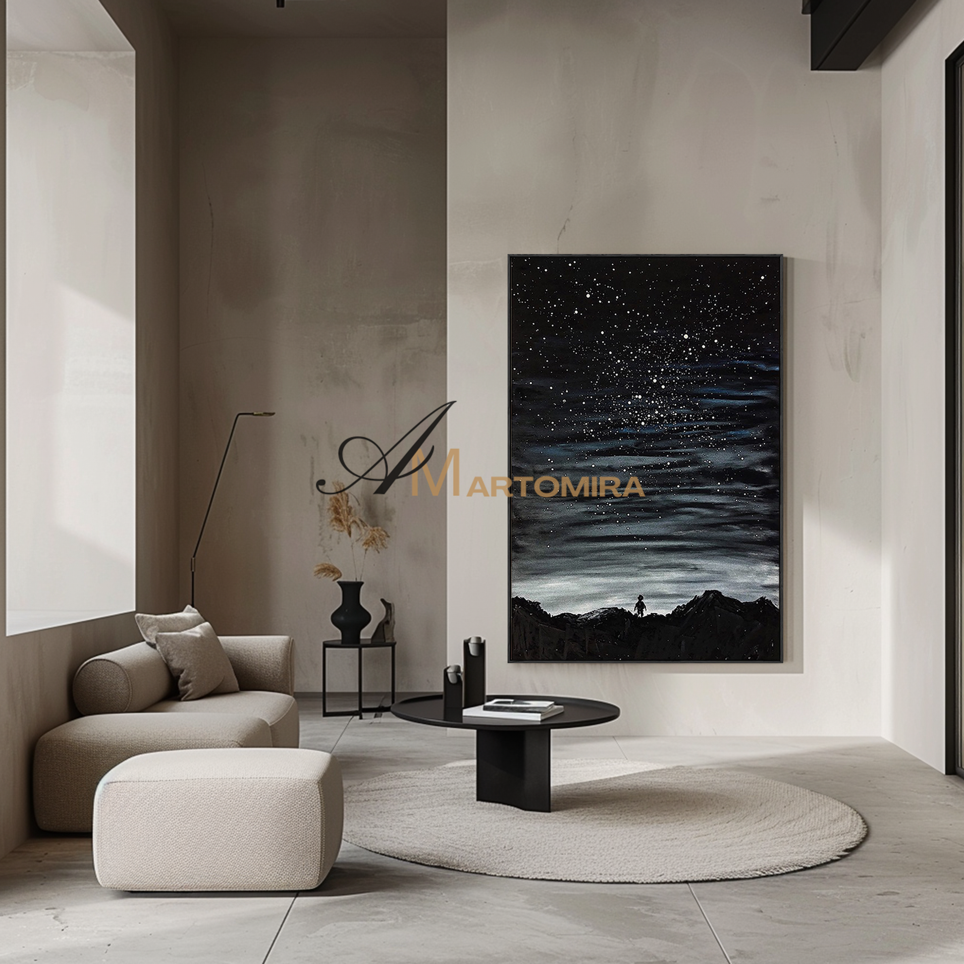 Black Art Wall Art | Large Landscape Wall Art | Starry Sky Painting | Large Canvas Wall Art #MF120