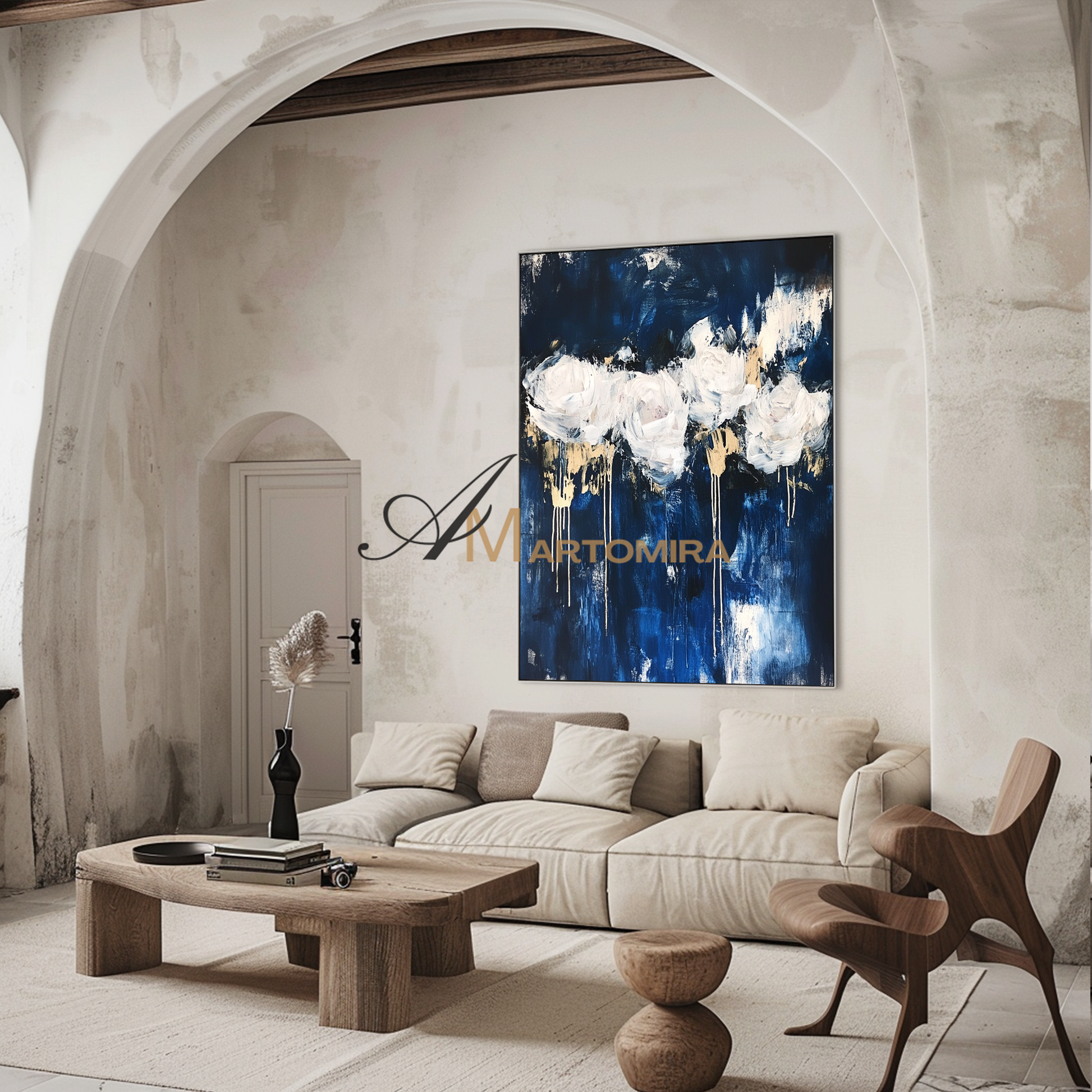 Flower Wall Art | Flower Abstract Painting | Black And White Wall Art | Abstract Painting For Living Room #CF114