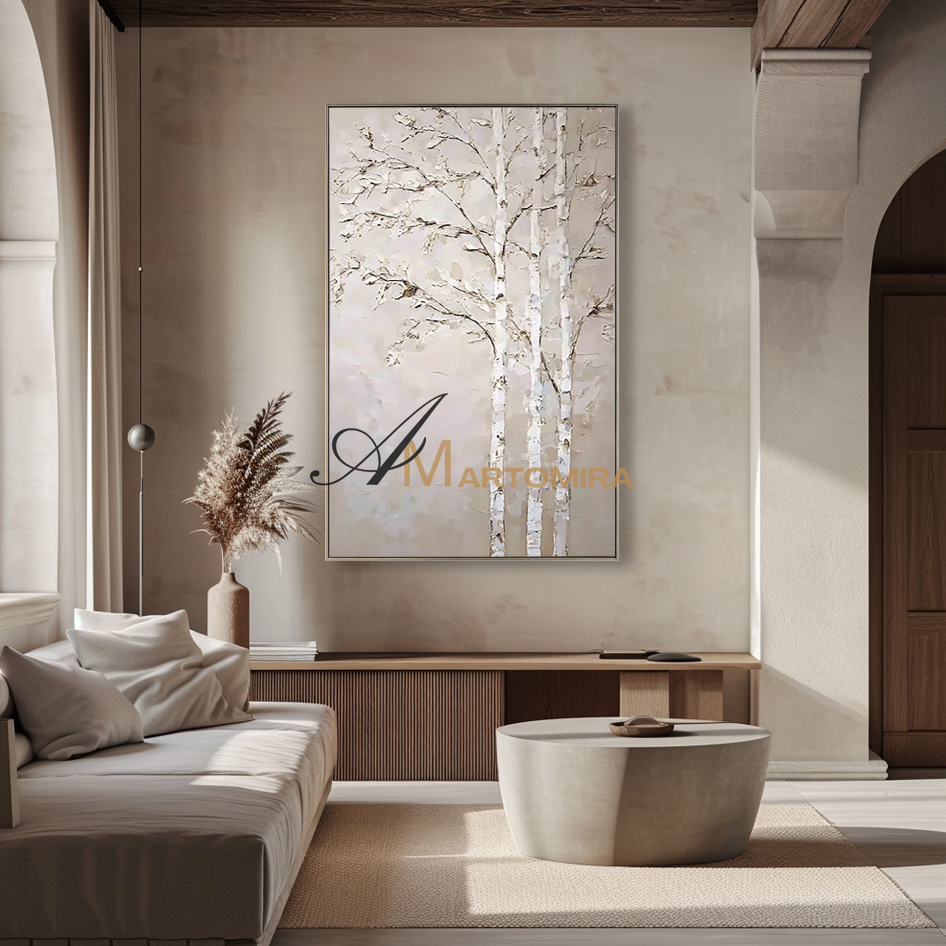 Tree Wall Art | Extra Large Canvas Wall Art | Nature Art Landscape | Beige Wall Art #MF096