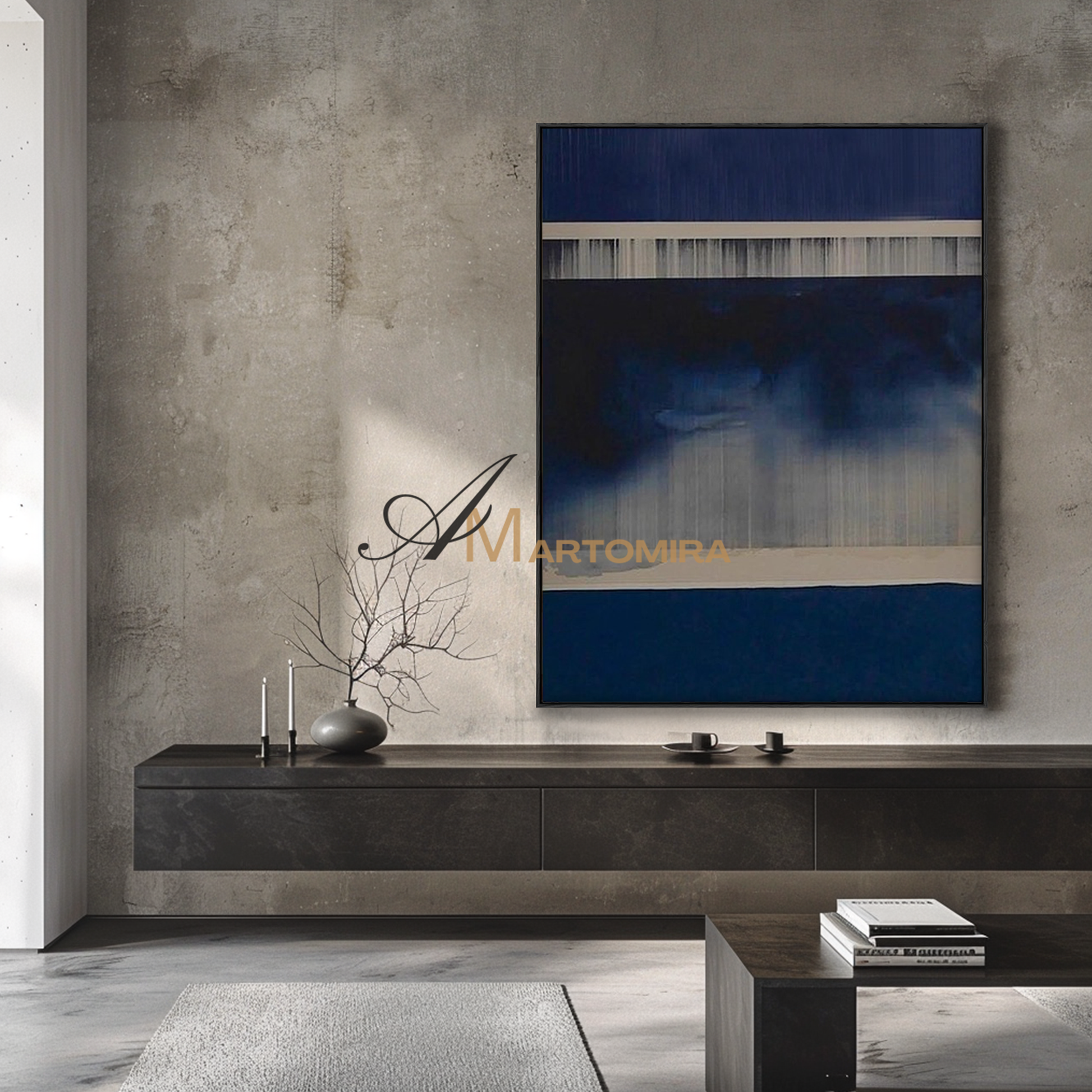 Abstract Wall Art | Abstract Minimalist Art | Black And Blue Abstract Painting | Canvas Paint #MF099