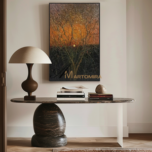 Abstract Landscape Art | Painting The Tree | Sunset Wall Art | Black And Brown Wall Art #MF090
