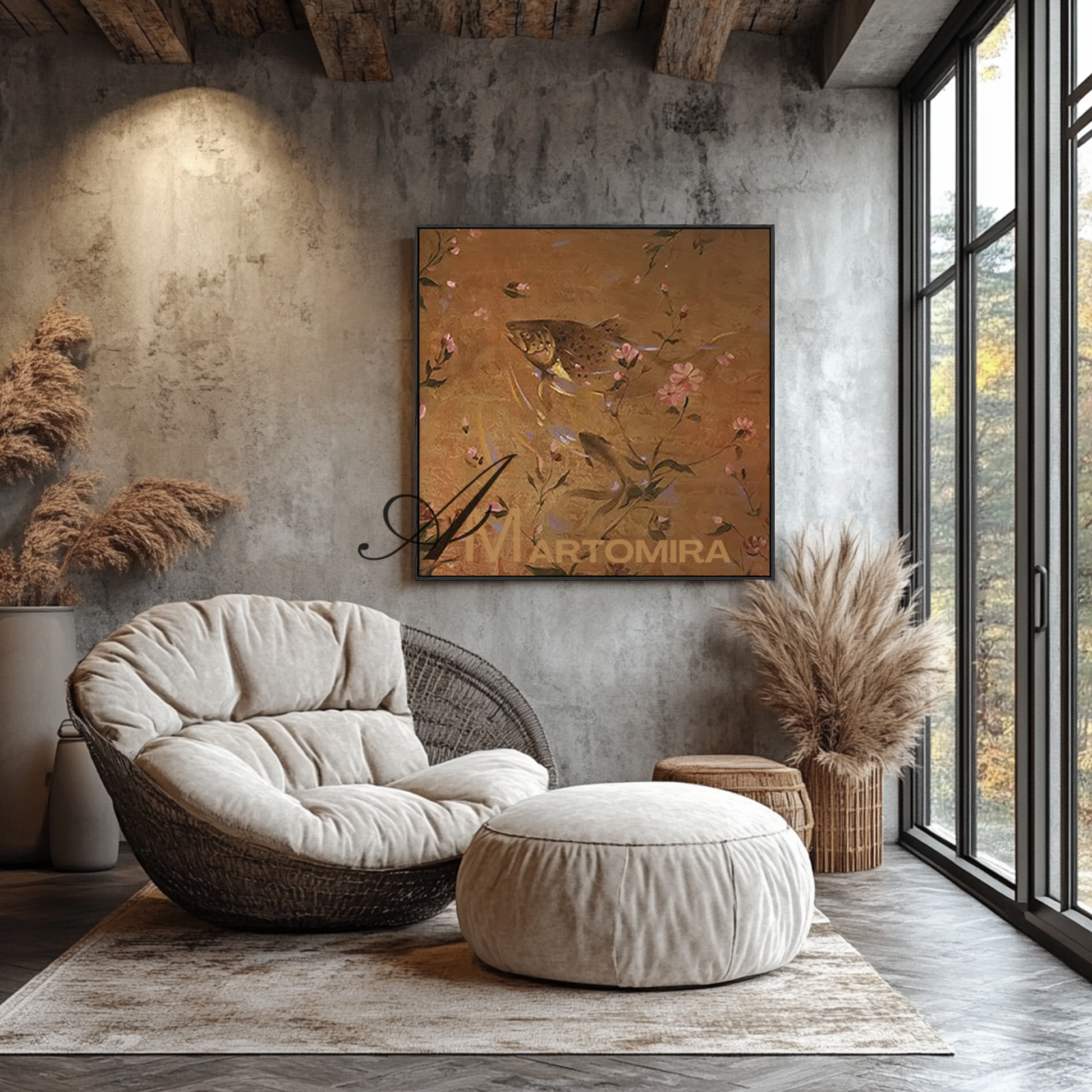 Fish Wall Art | Koi Fish Art Painting | Canvas Painting Wall Decor | Brown Wall Art #MF092