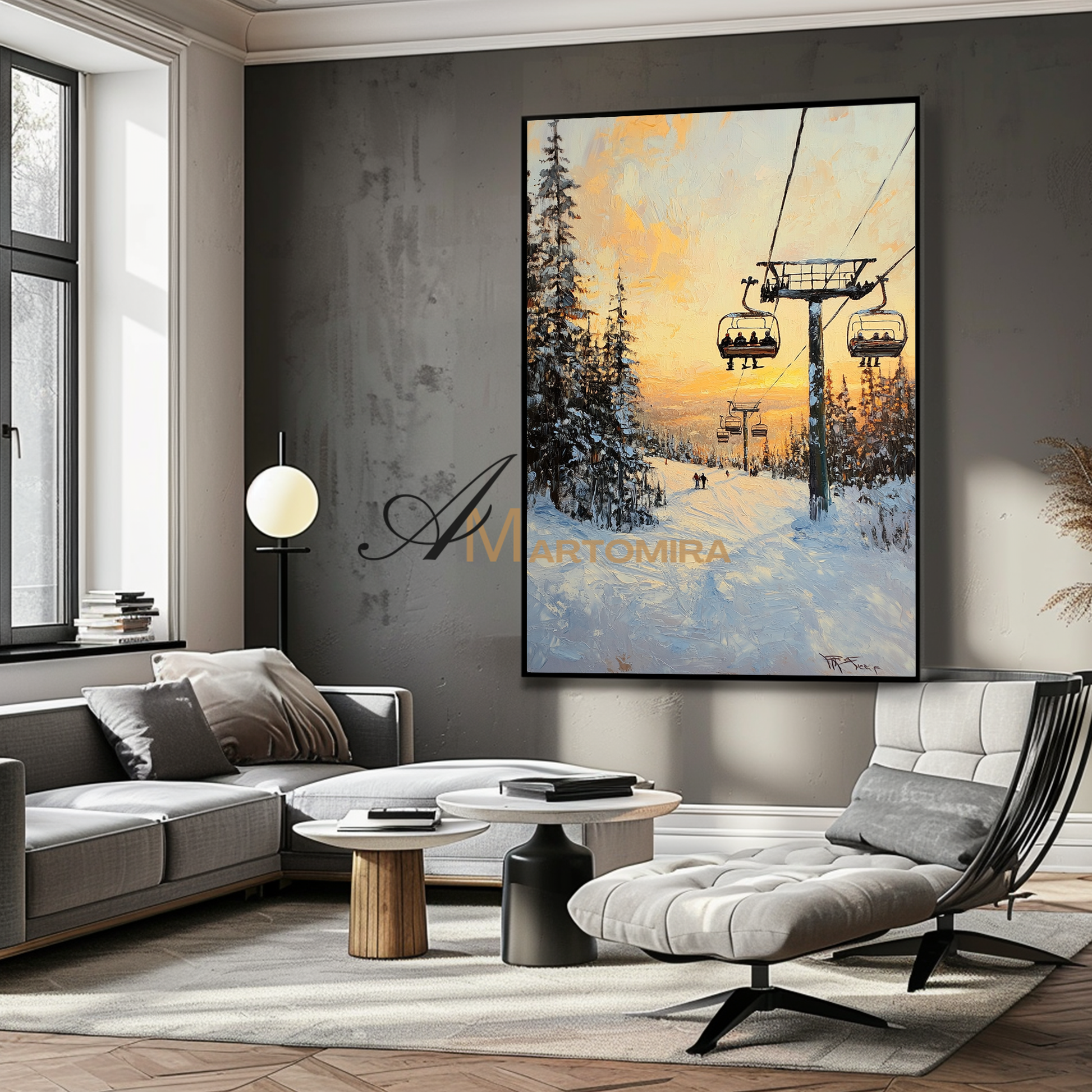 Landscape Art Paintings | Sunset Landscape Painting | Winter Scene Wall Art | Large Painting For Living Room #CL099