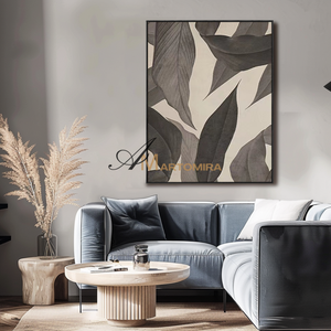 Leaf Painting | Large Abstract Wall Art | Beige And Gray Wall Art | Acrylic Paint #MF103
