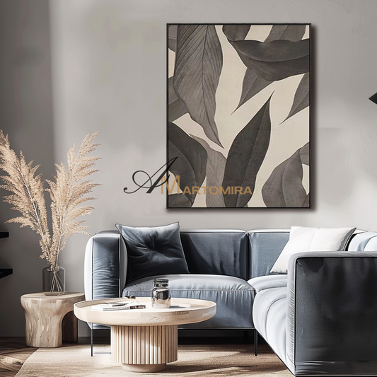 Leaf Painting | Large Abstract Wall Art | Beige And Gray Wall Art | Acrylic Paint #MF103