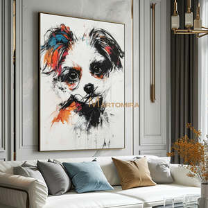 Dog Portrait Painting | Animal Paintings | Animal Wall Art Black And White | Modern Art #CA087