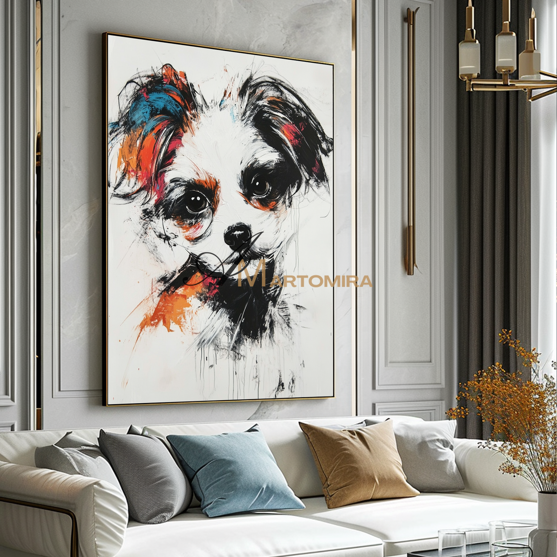 Dog Portrait Painting | Animal Paintings | Animal Wall Art Black And White | Modern Art #CA087