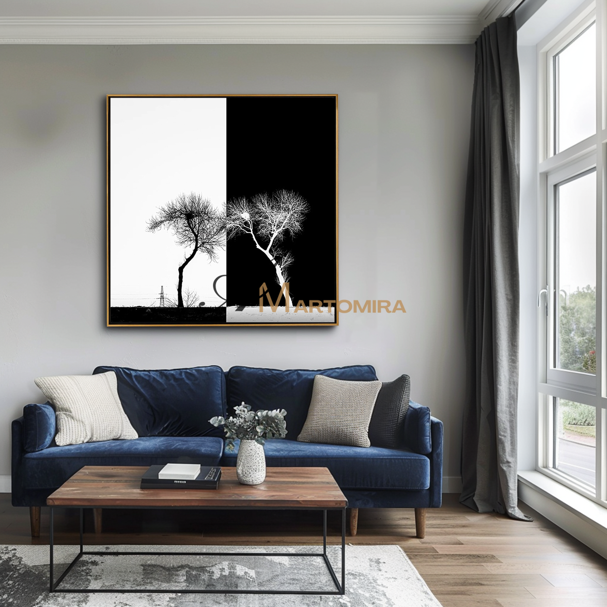 Painting The Tree | Black And White Wall Art | Large Minimalist Wall Art | Modern Art #MF127