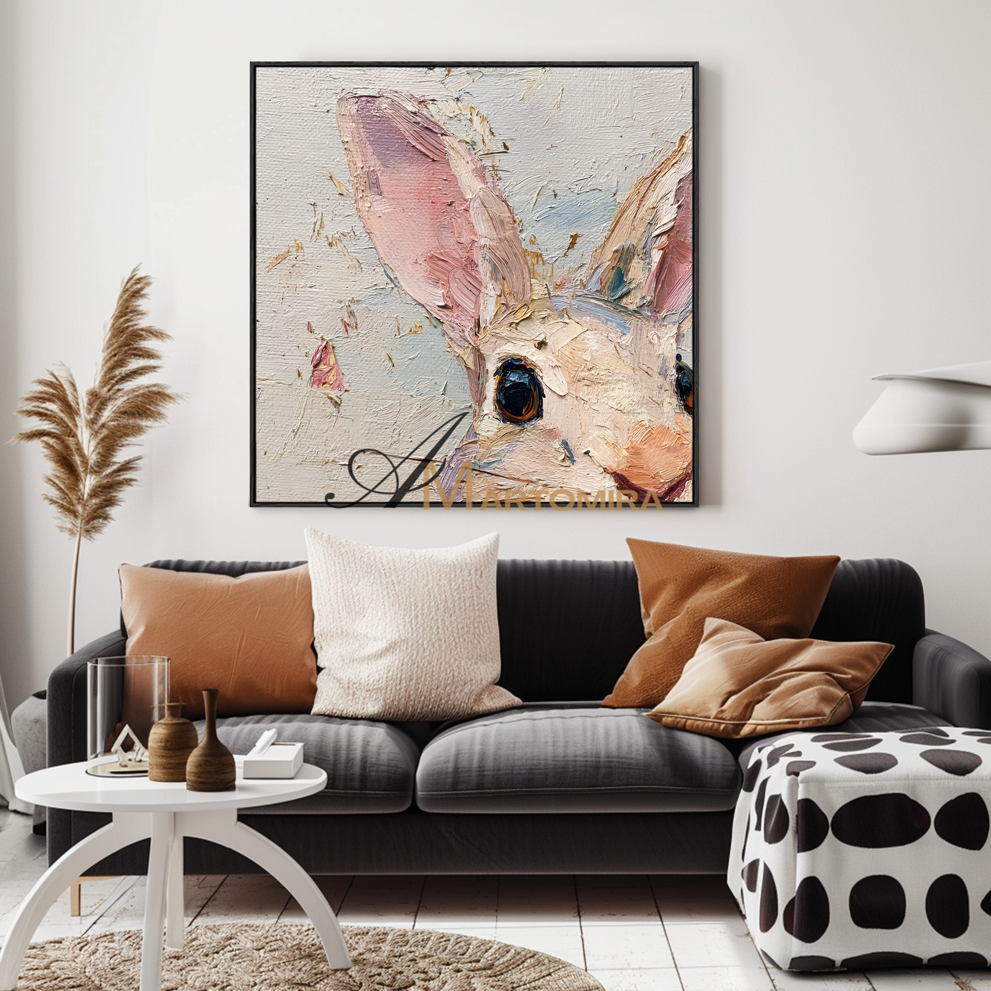 Bunny Rabbit Paintings | Animal Wall Art | Pink Wall Art | Large Animal Canvas Wall Art #CA082