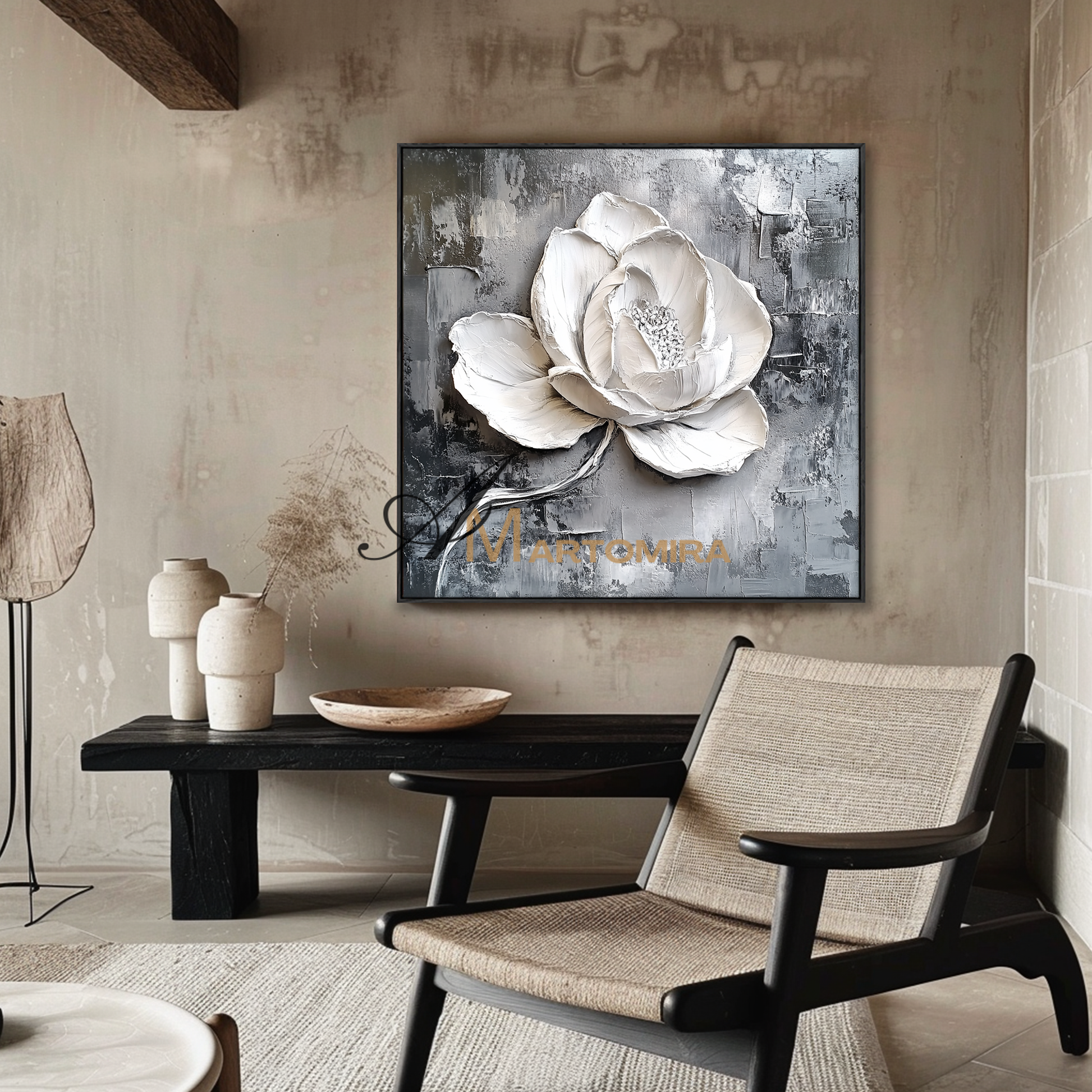 Abstract Floral Painting | Floral Canvas Wall Decor | White Textured Wall Art | Abstract Textured Wall Art #CF109
