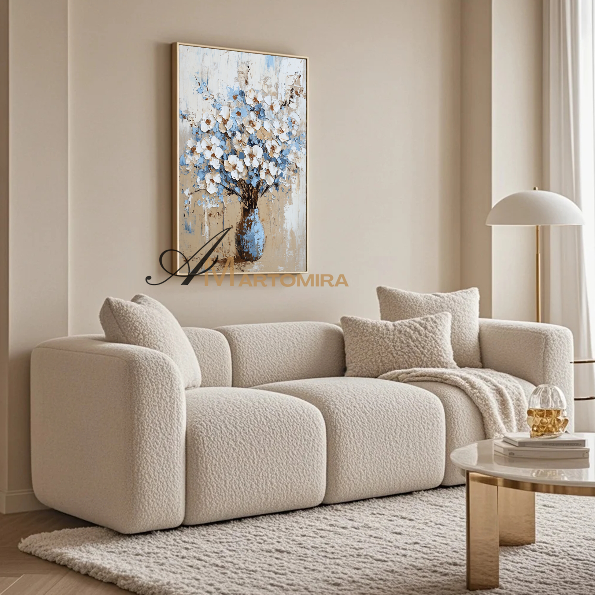 Flower Canvas Painting | Textured Wall Art | Bedroom Wall Art | Blue Floral Canvas Wall Art #CF118