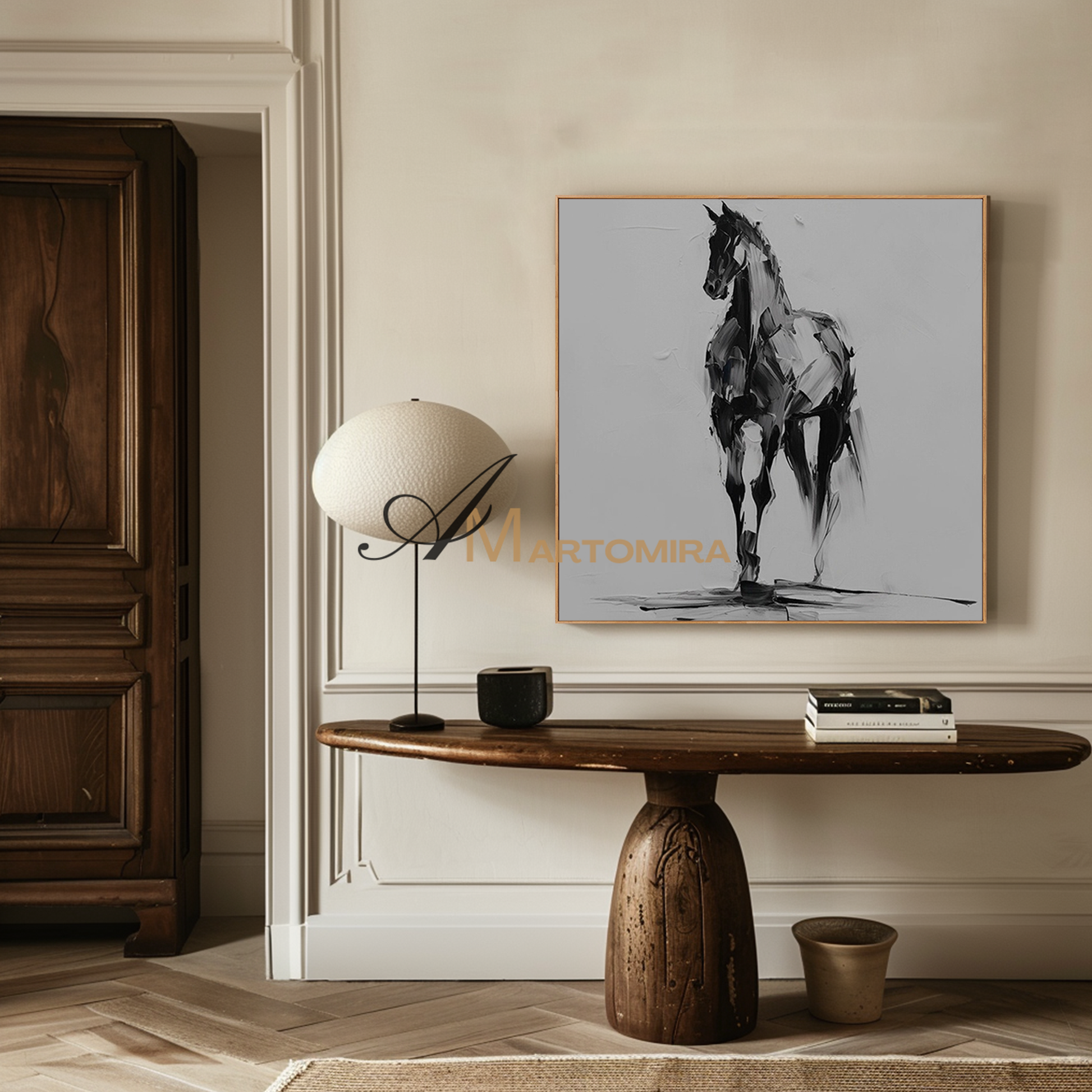 Horse Wall Art | Animal Paintings | Acrylic Painting On Canvas | Black And White Canvas Art #MF112