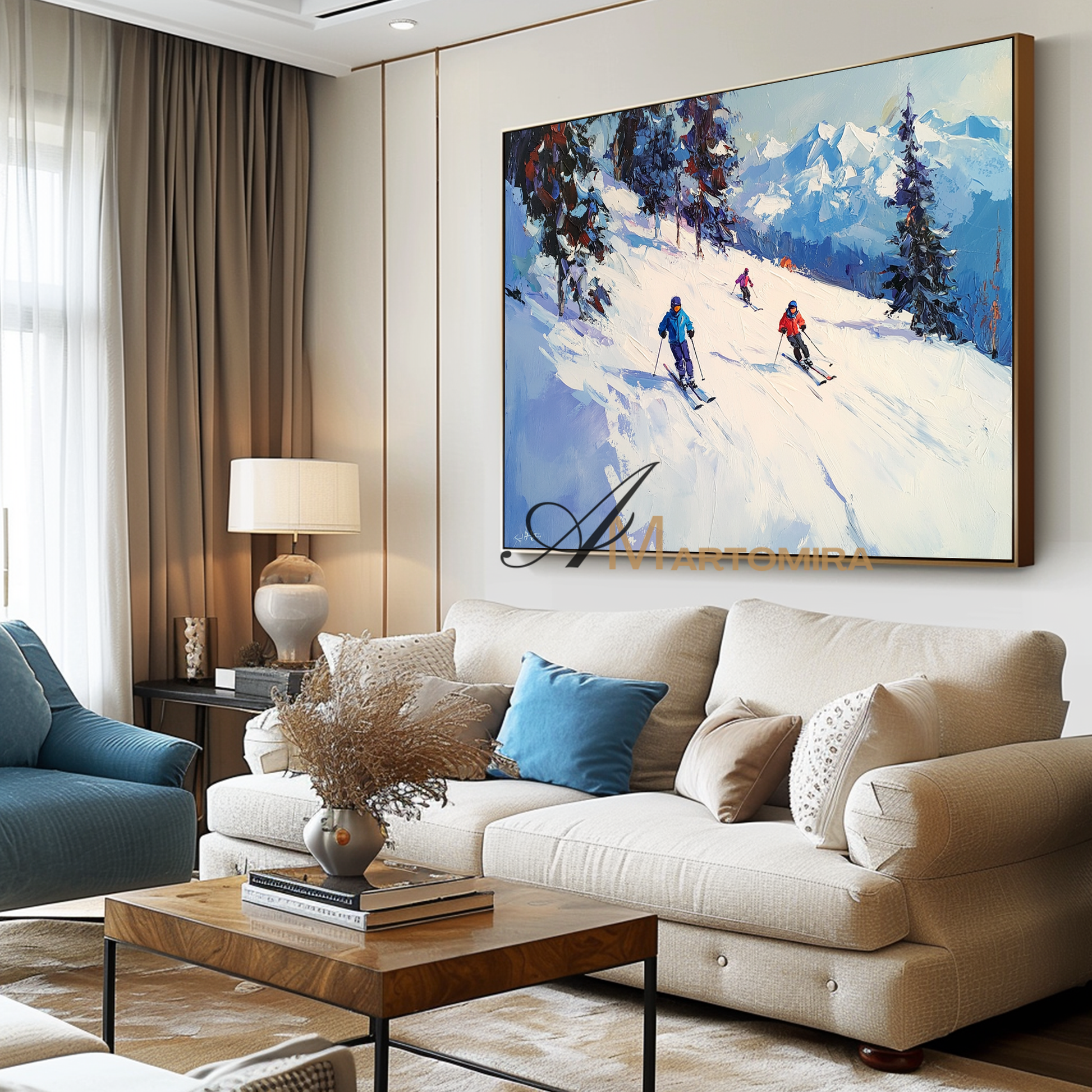 Landscape Wall Art | Snowy Landscape Art | Snow Mountain Painting | Ski Painting | Canvas Painting Wall Decor #CL100
