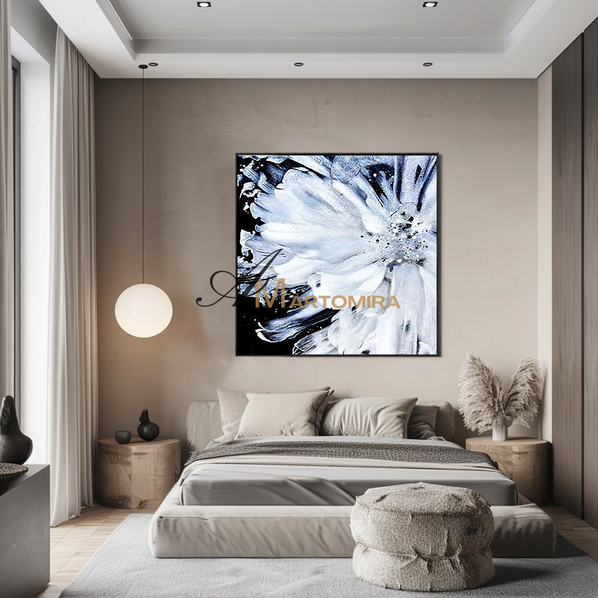 Abstract Painting Floral | White Flower Painting | Large Floral Canvas Wall Art #MF104
