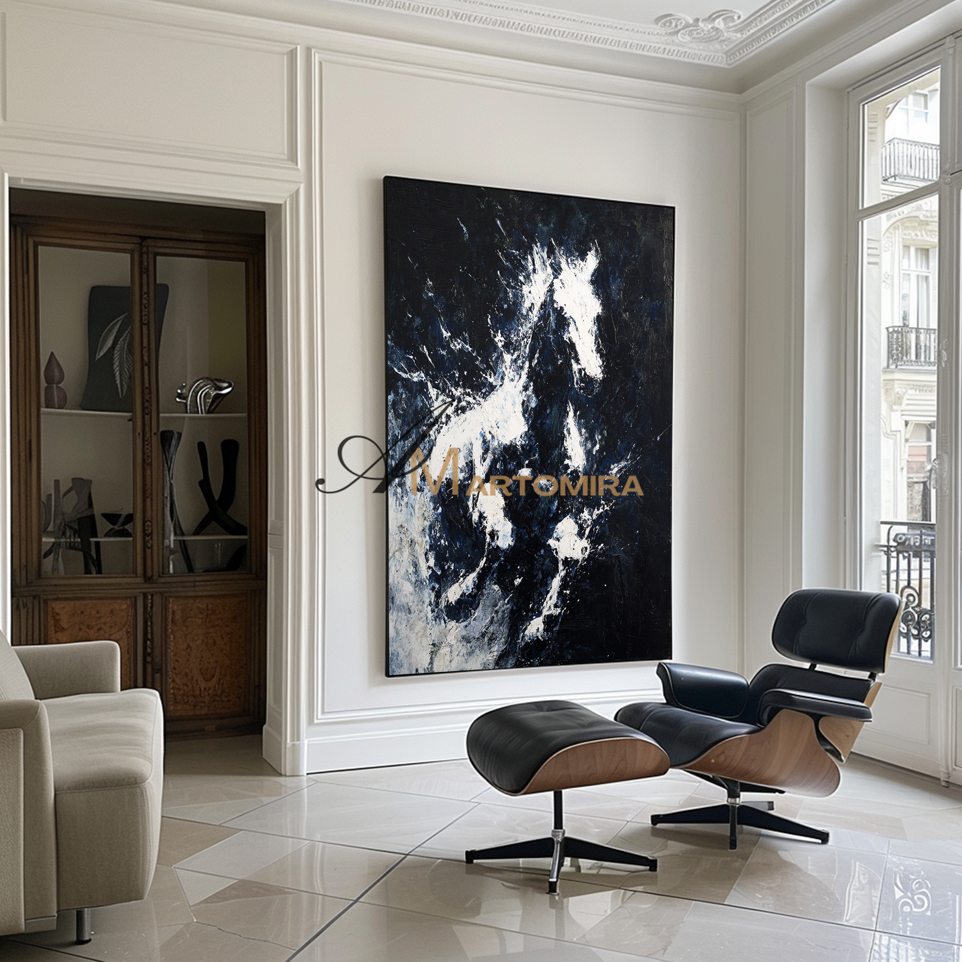 Horse Paintings On Canvas | Large Animal Canvas Wall Art | Black And White Canvas Art | Abstract Painting #CA090