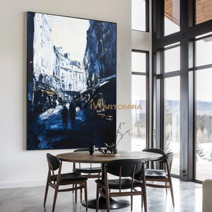 Abstract Wall Art | Black And White Paintings Abstract | Handmade Paintings For Living Room | Abstract Cityscape Painting #CL095