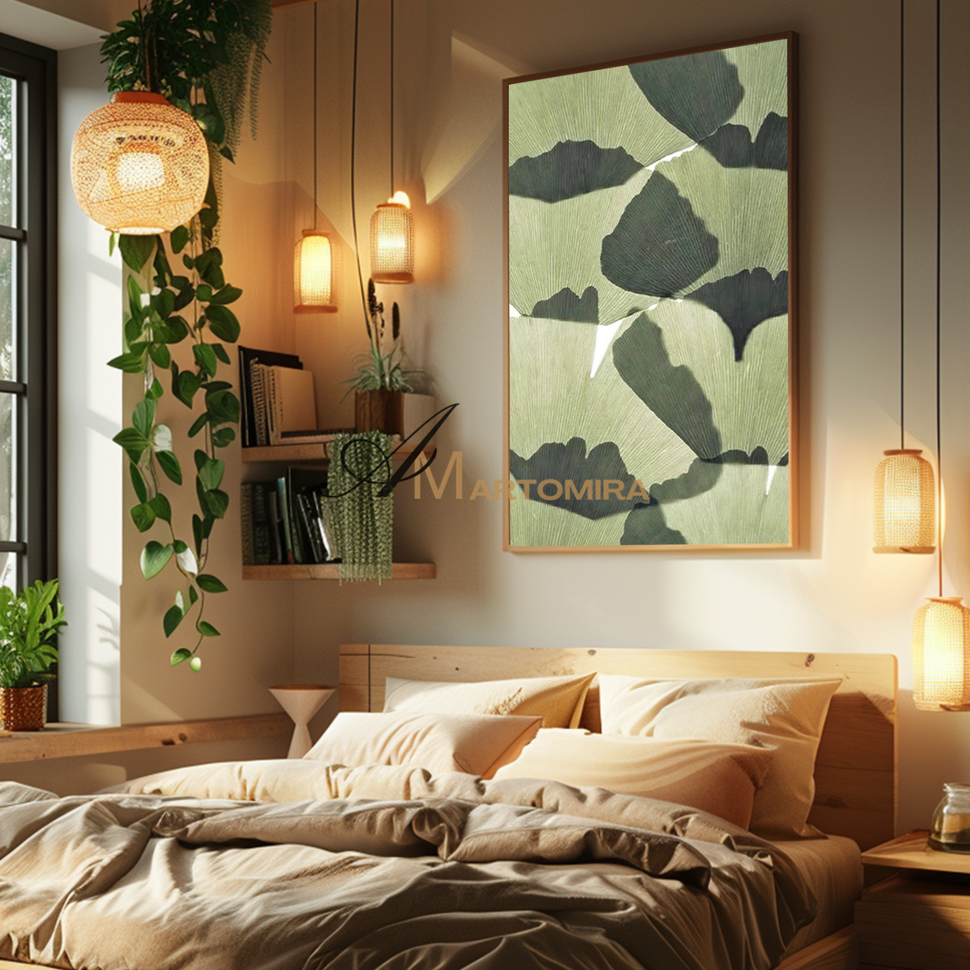 Canvas Wall Decor | Green Wall Art | Ginkgo Leaf Wall Art | Extra Large Framed Wall Art #MF114