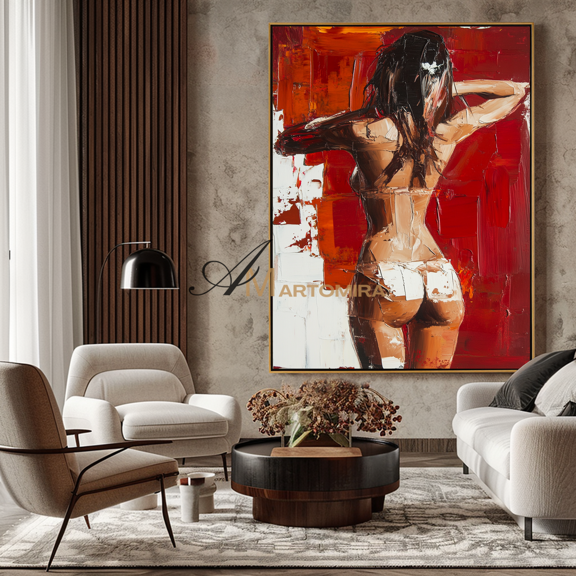 Women Body Painting | Naked Female Art | Red Abstract Wall Art | Feminine Wall Art For Bedroom #AP121